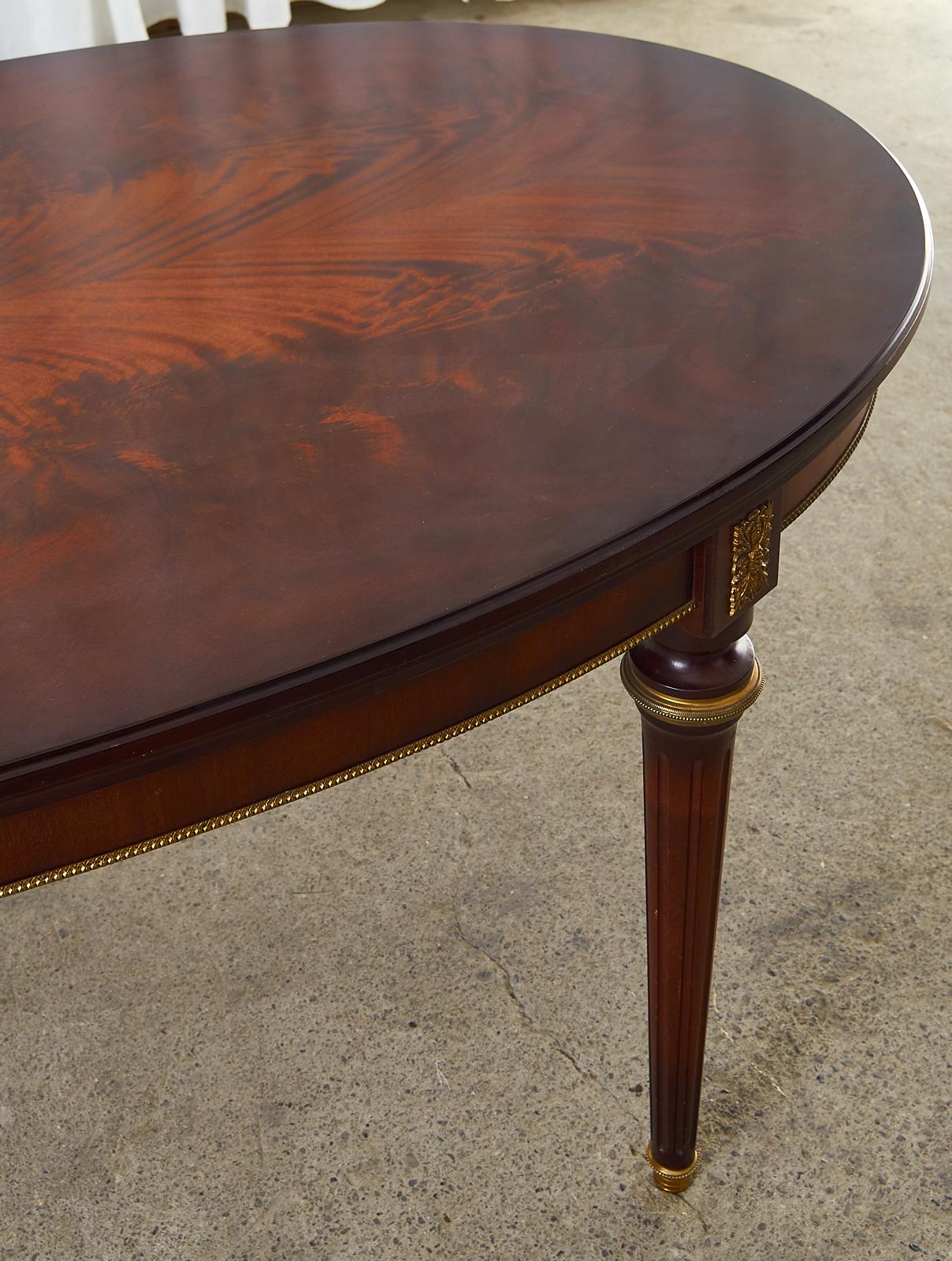 Louis XVI Style Mahogany Bronze Oval Draw Leaf Dining Table 2