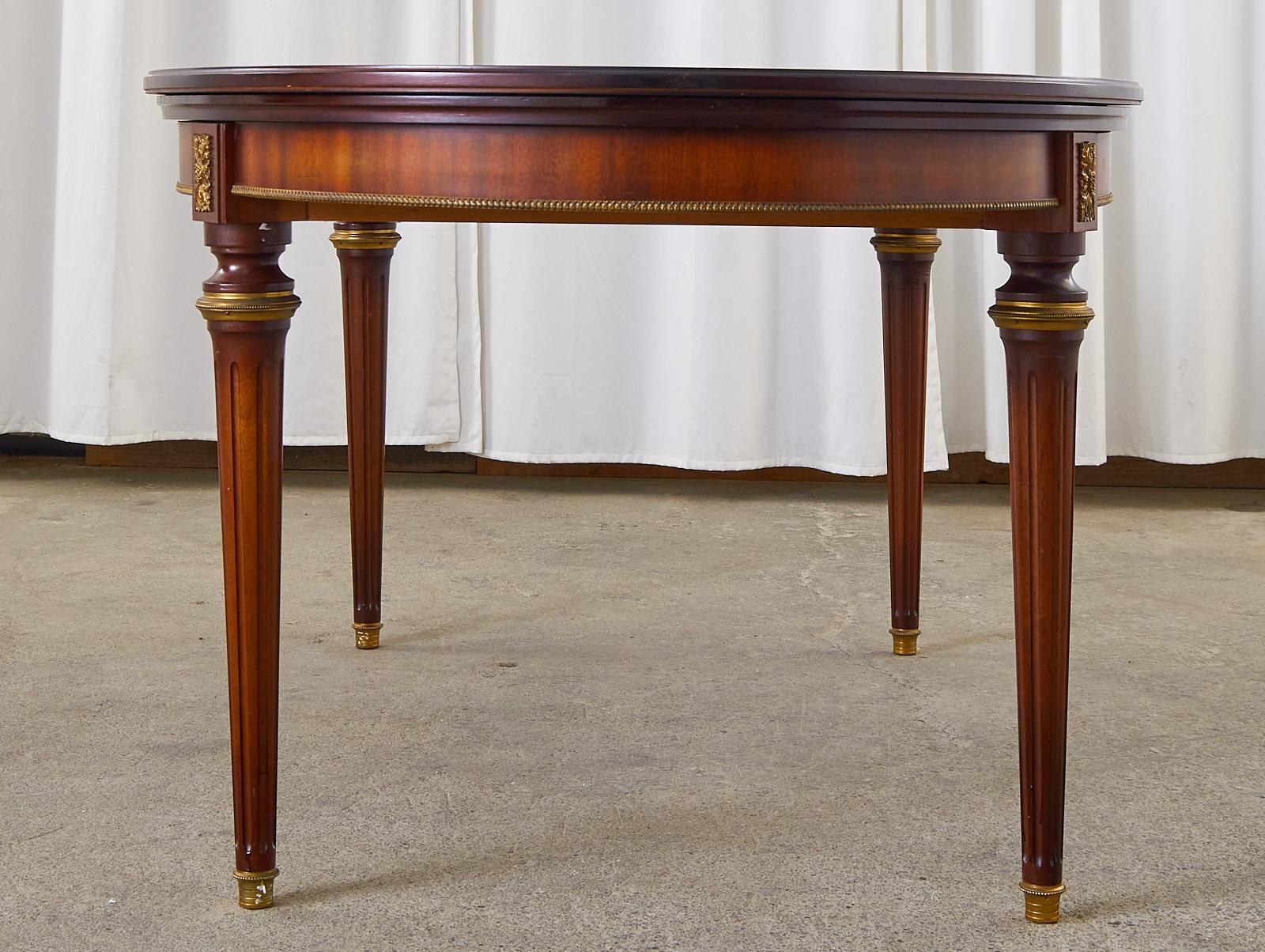 Louis XVI Style Mahogany Bronze Oval Draw Leaf Dining Table 3