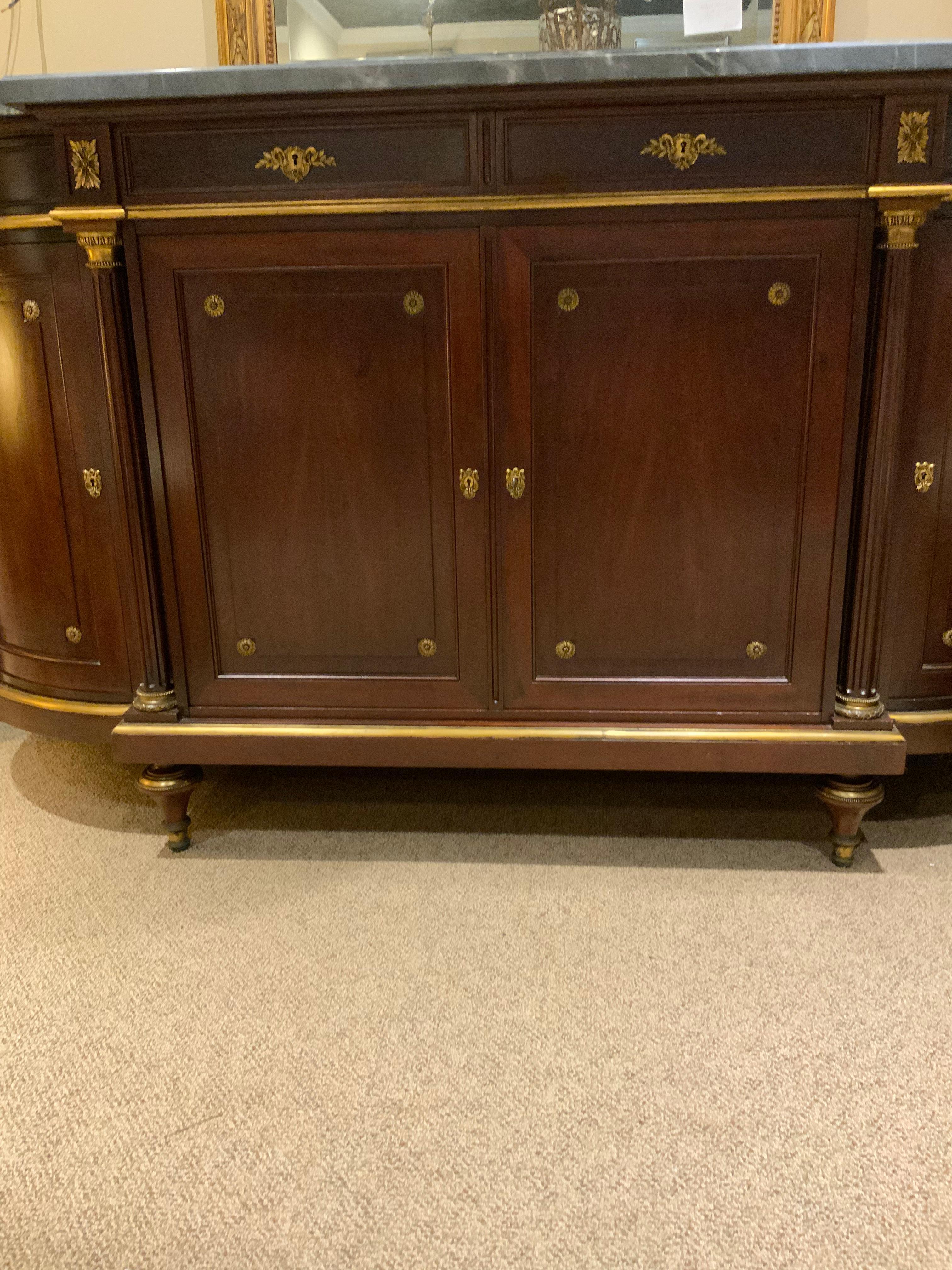 19th Century Louis XVI-Style Mahogany Buffet/Sideboard with Marble Top
