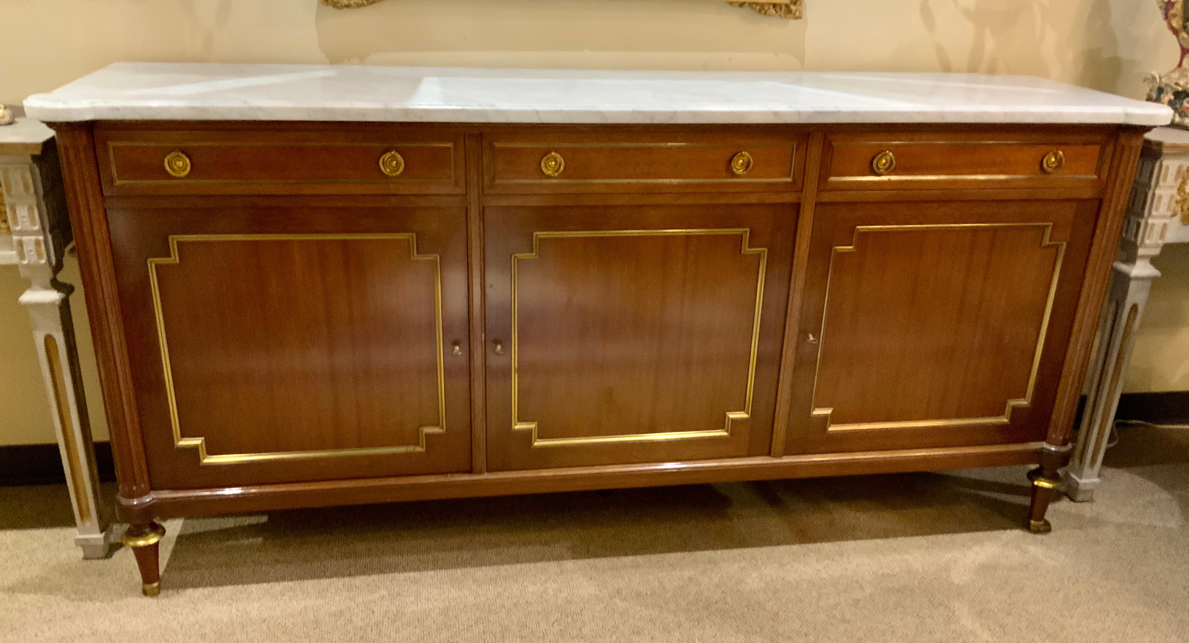 French Louis XVI-Style Mahogany Buffet with Gilt Accents and Bronze Hardware