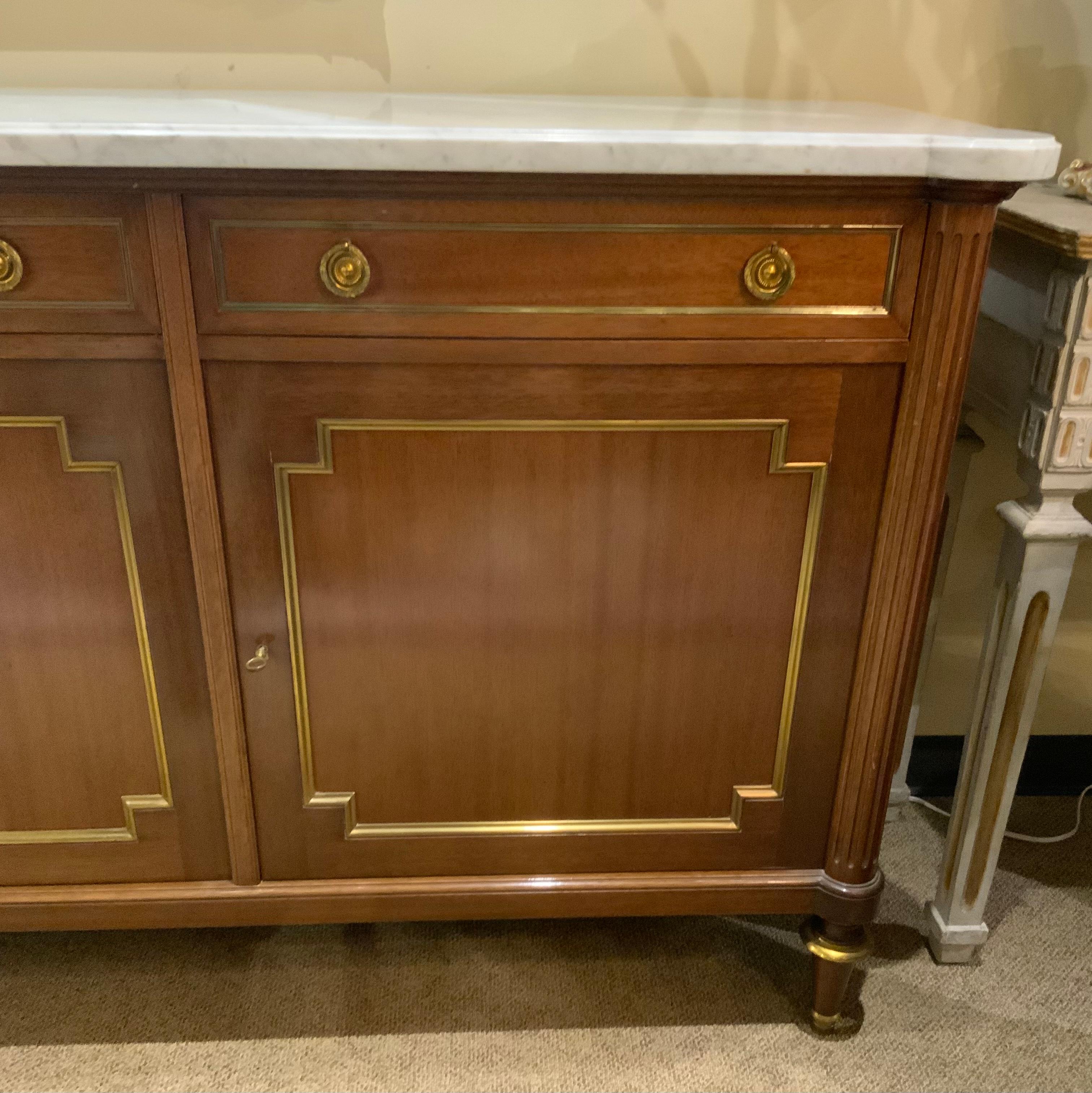 20th Century Louis XVI-Style Mahogany Buffet with Gilt Accents and Bronze Hardware