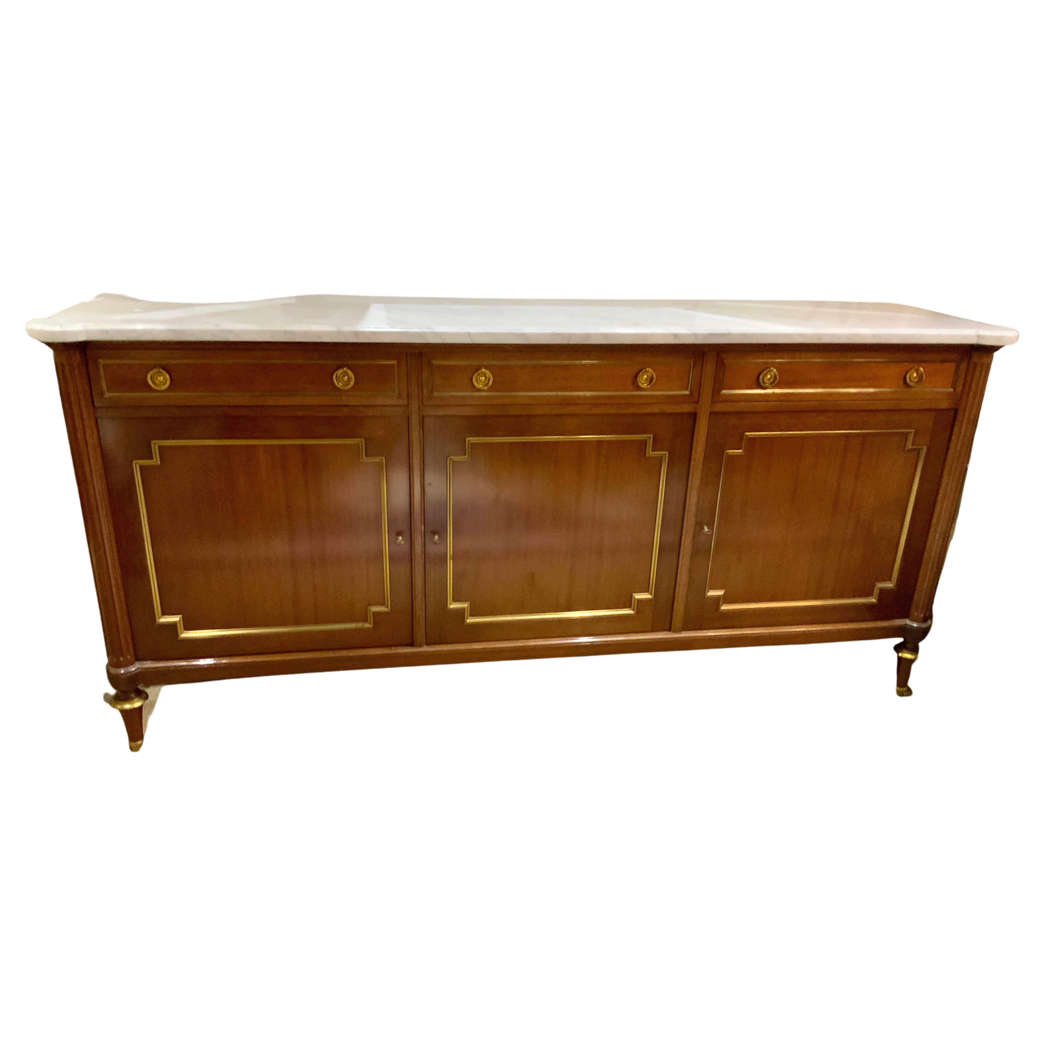 Louis XVI-Style Mahogany Buffet with Gilt Accents and Bronze Hardware