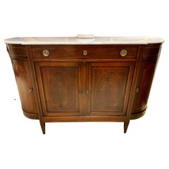 Louis XVI, Style Mahogany Buffet with White Marble Top, Demilune