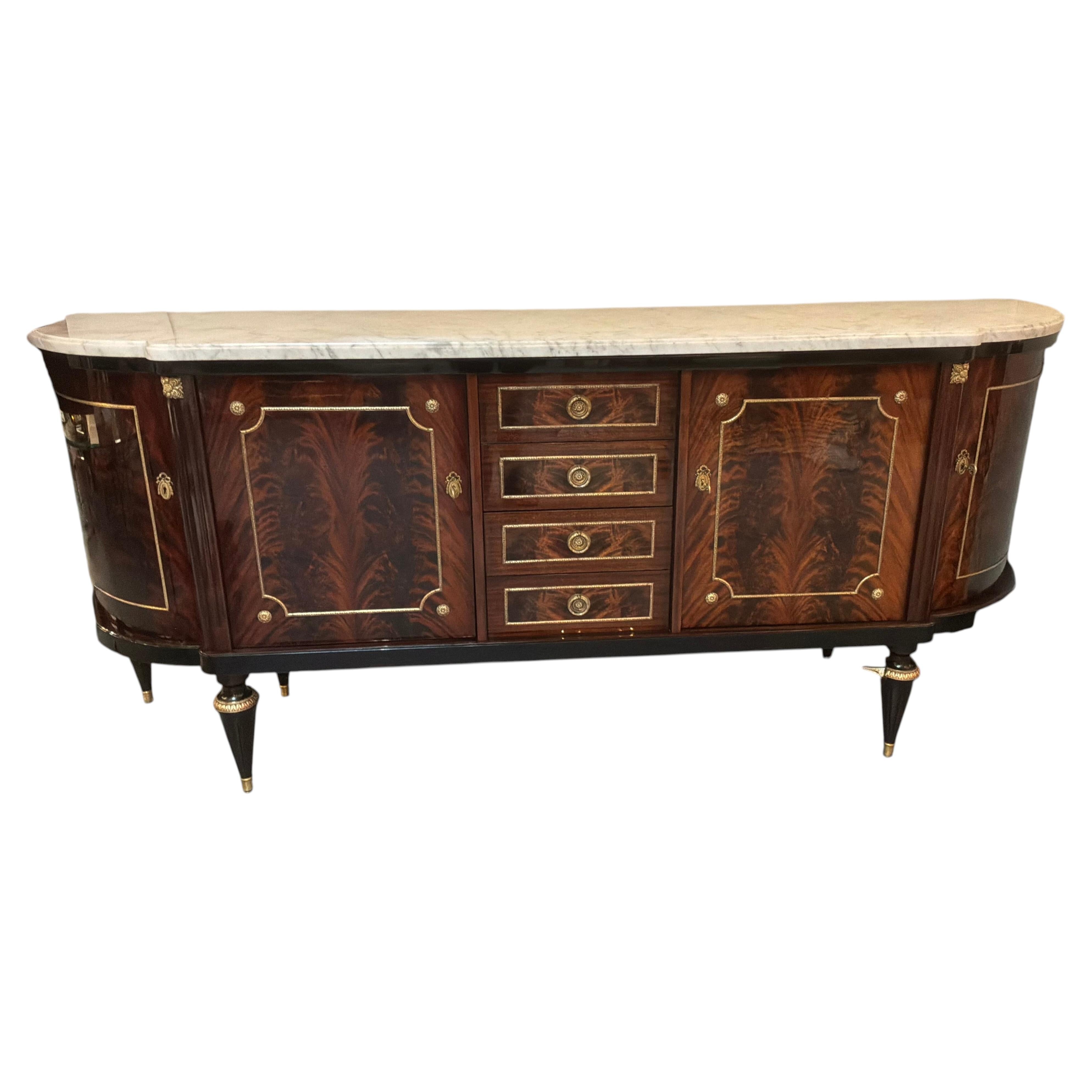 Louis XVI style mahogany buffet with white marble top