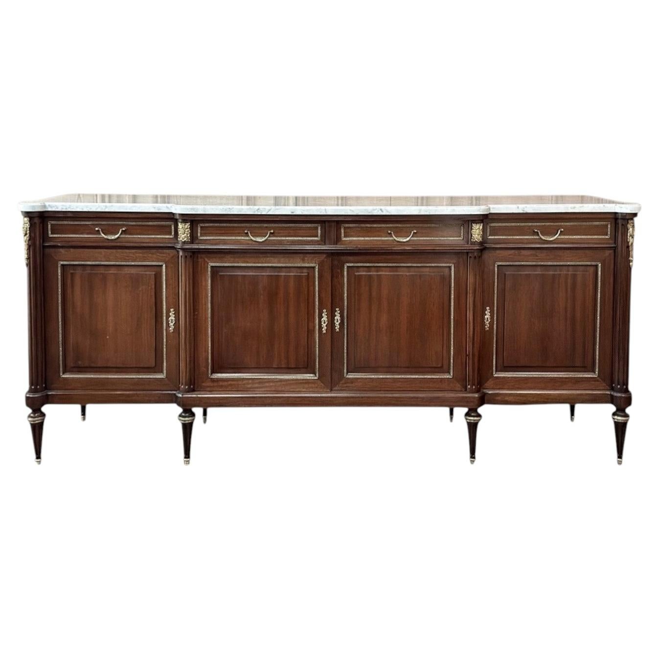 Louis XVI Style Mahogany Buffet with White Marble Top