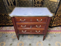 Louis XVI Style Mahogany Chest of Drawers with Brass & Carrara Marble Top