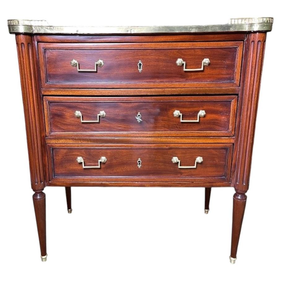 Louis XVI Style Mahogany Chest of Drawers with Brass & Carrara Marble Top