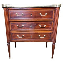 Louis XVI Style Mahogany Chest of Drawers with Brass & Carrara Marble Top