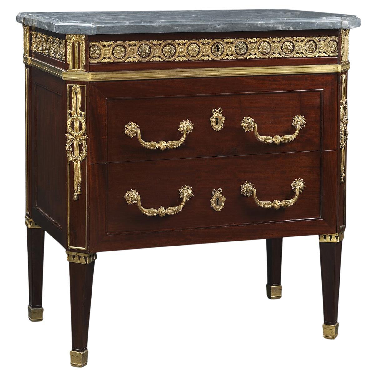 Louis XVI Style Mahogany Commode with a Grey Marble Top