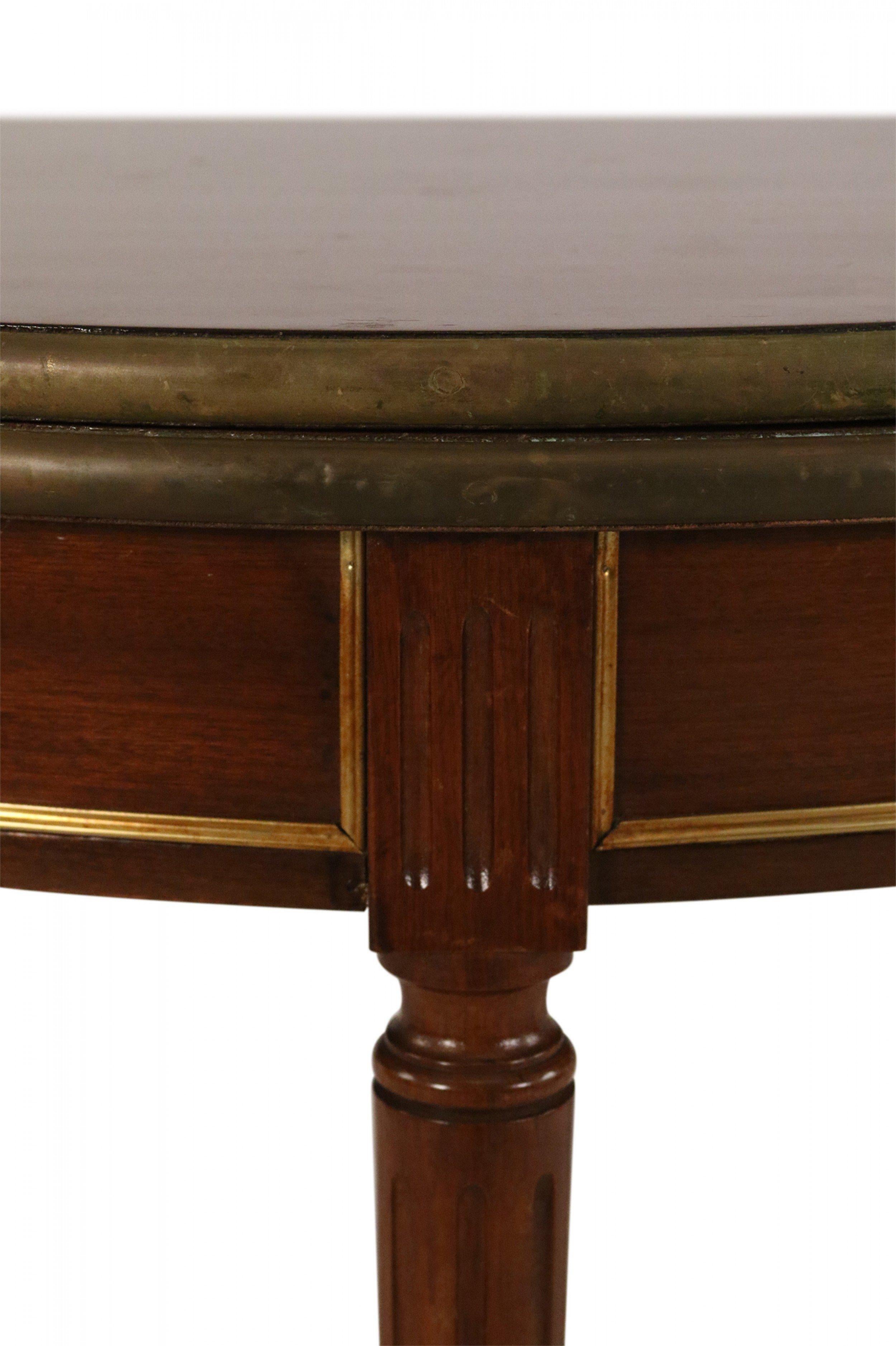 Louis XVI Style Mahogany Convertible Demilune Table with Brass Trim For Sale 3