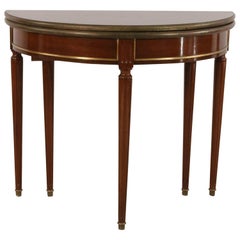 Louis XVI Style Mahogany Convertible Demilune Table with Brass Trim