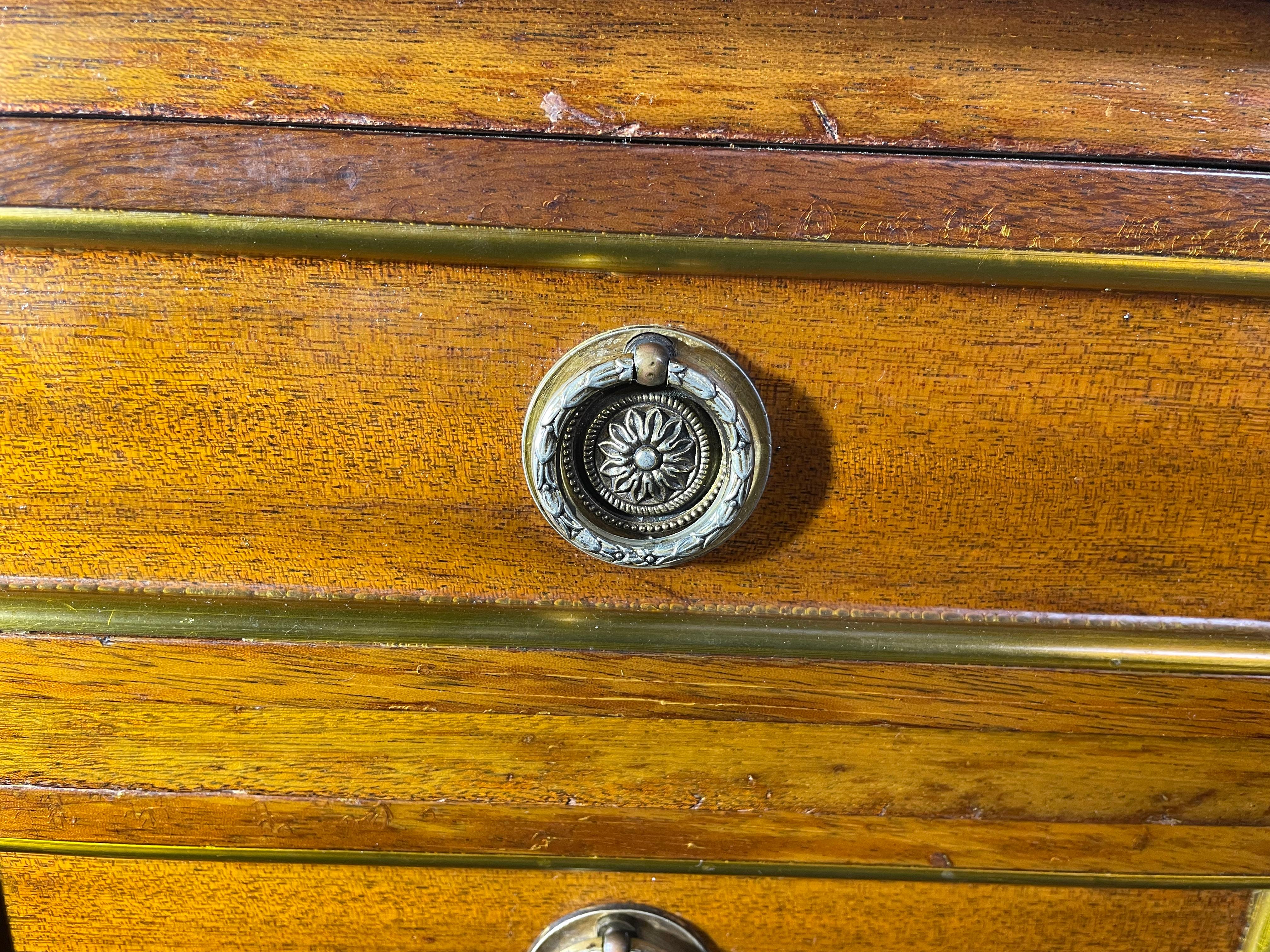 Bronze Louis XVI-Style Mahogany Desk with Leather Writing Surface & Pull-Out Extensions For Sale