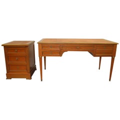 Louis XVI Style Mahogany Desk with Matching Cabinet Both with Leather Top