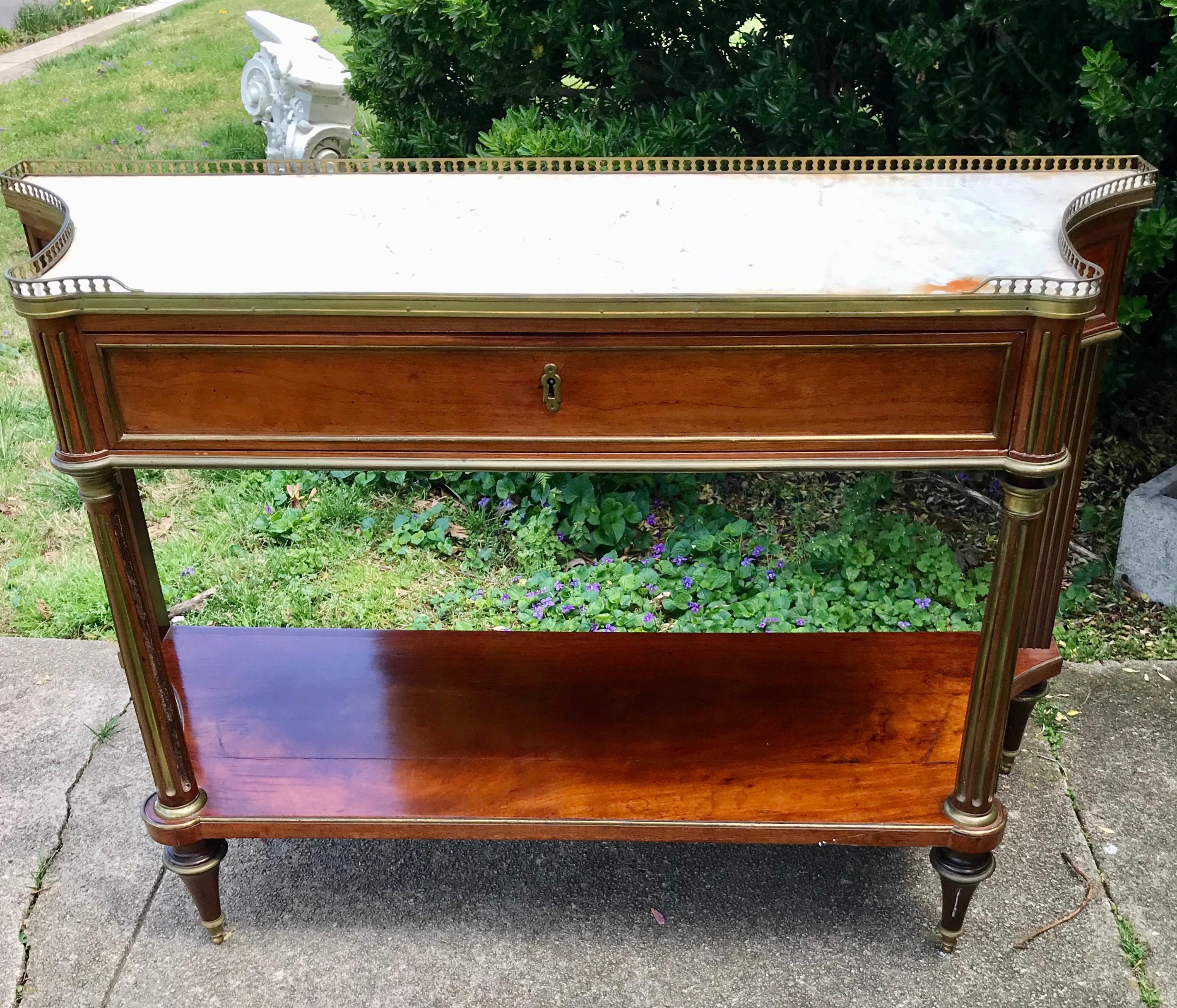 French Louis XVI Style Mahogany Desserte Console Sideboard or Server