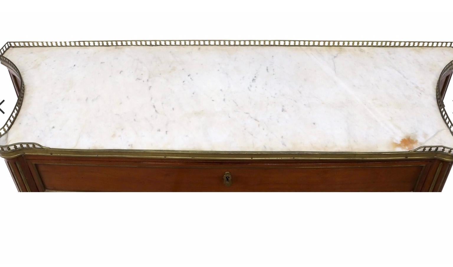 Marble Louis XVI Style Mahogany Desserte Console Sideboard or Server