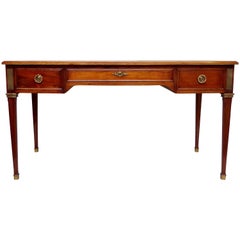 Vintage Louis XVI Style Mahogany Flat Desk with Two Writing Slides, 20th Century