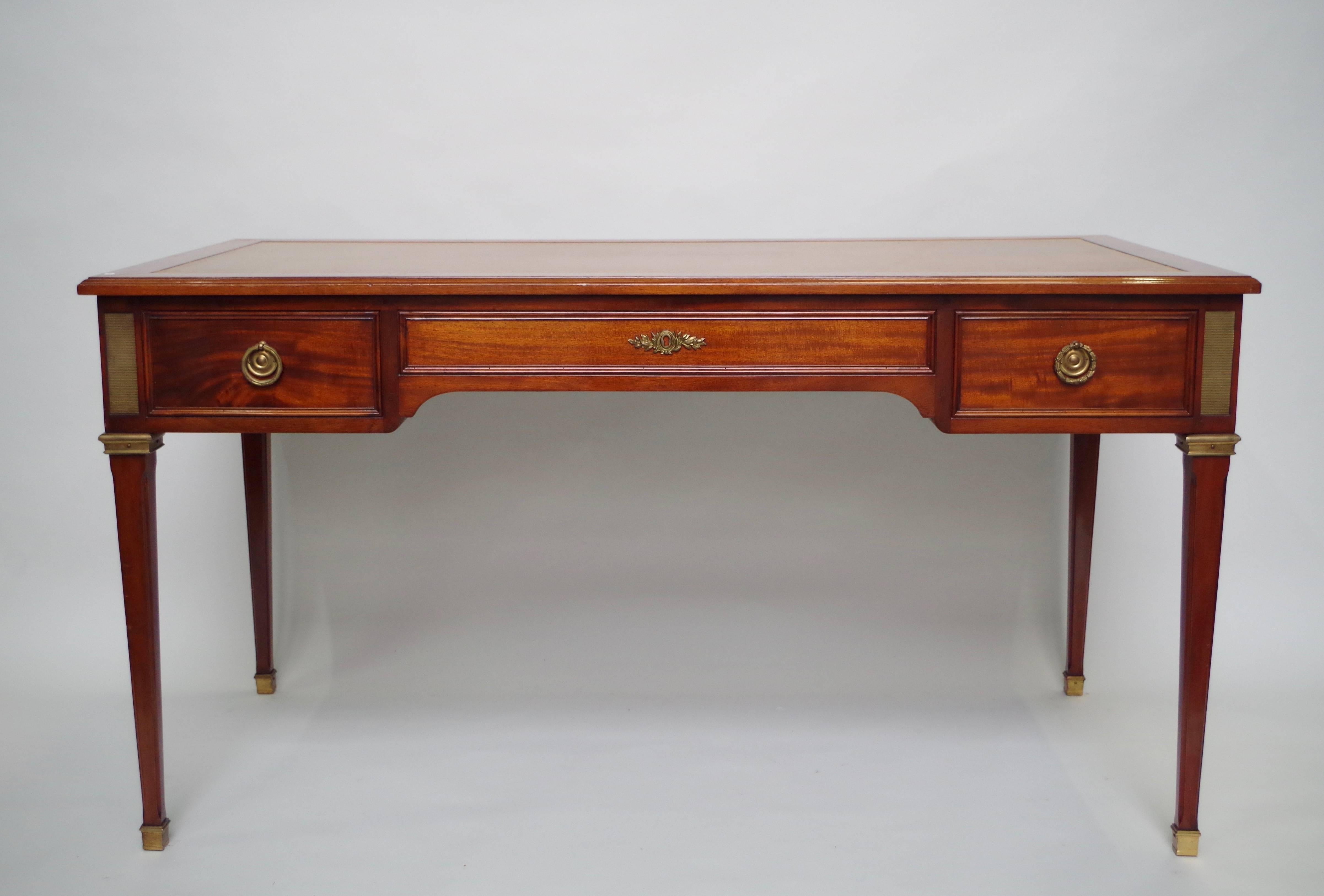 Louis XVI Style Mahogany Flat Desk with Two Writing Slides, 20th Century 5