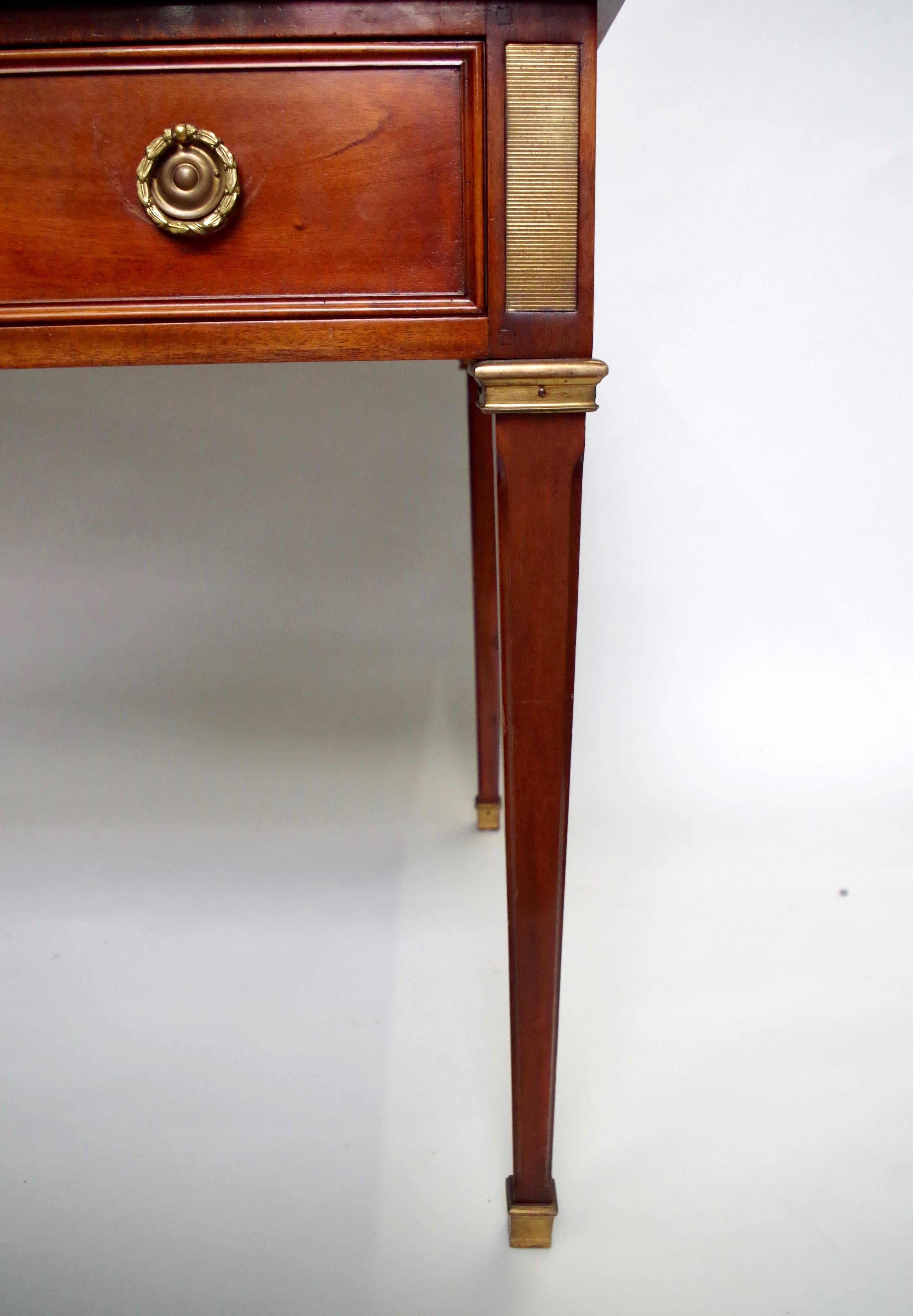 Bronze Louis XVI Style Mahogany Flat Desk with Two Writing Slides, 20th Century