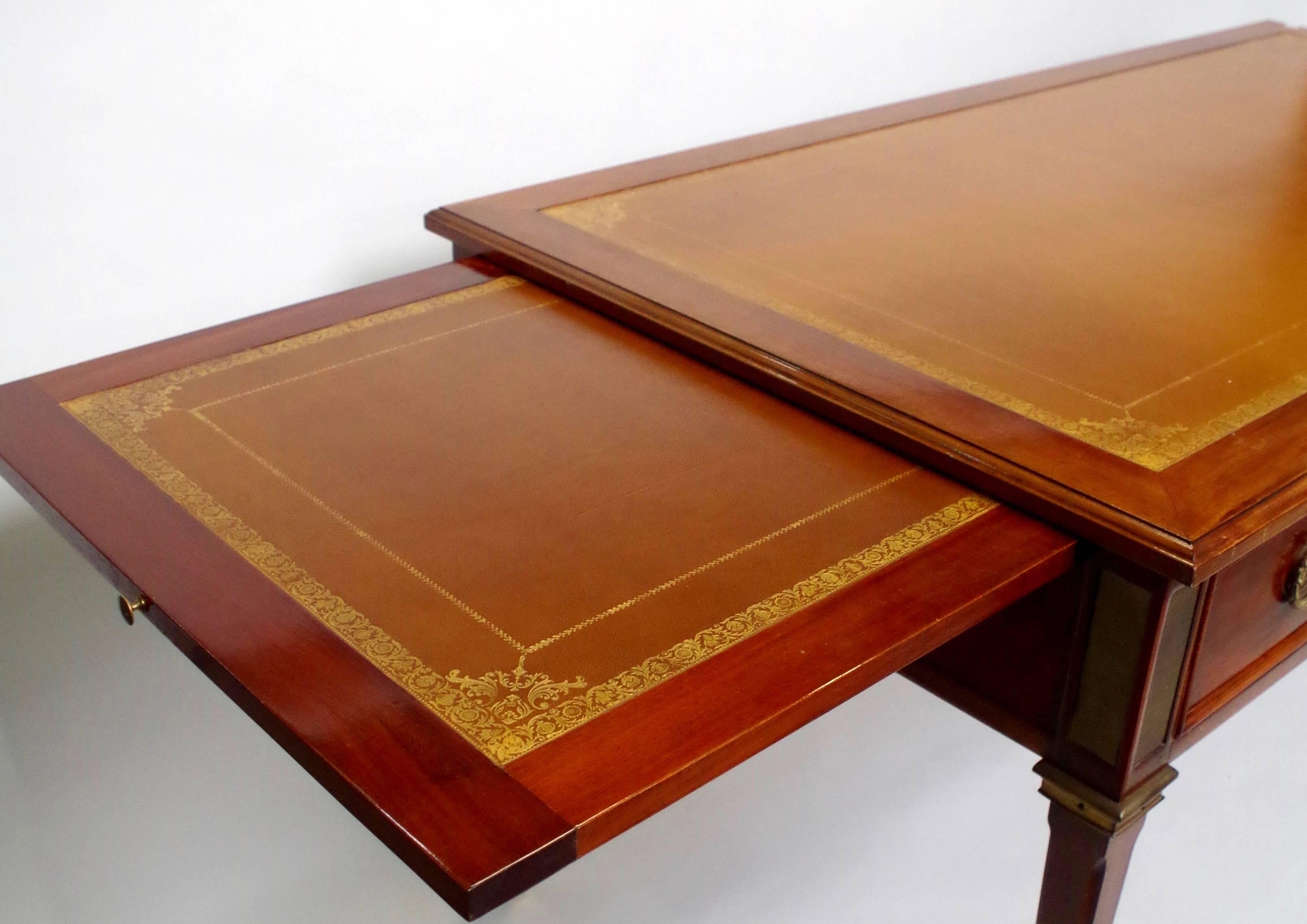 Louis XVI Style Mahogany Flat Desk with Two Writing Slides, 20th Century 2