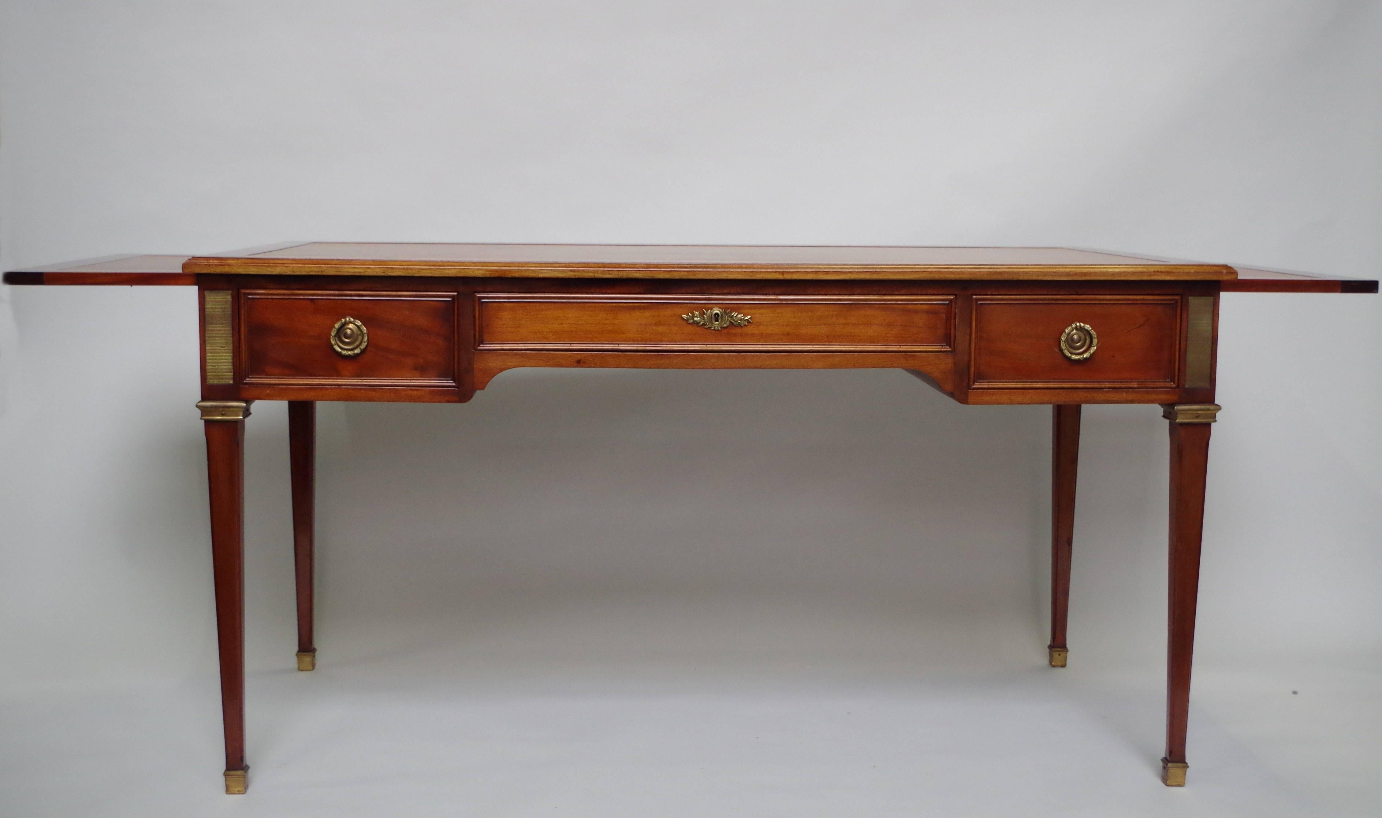 Louis XVI Style Mahogany Flat Desk with Two Writing Slides, 20th Century 3