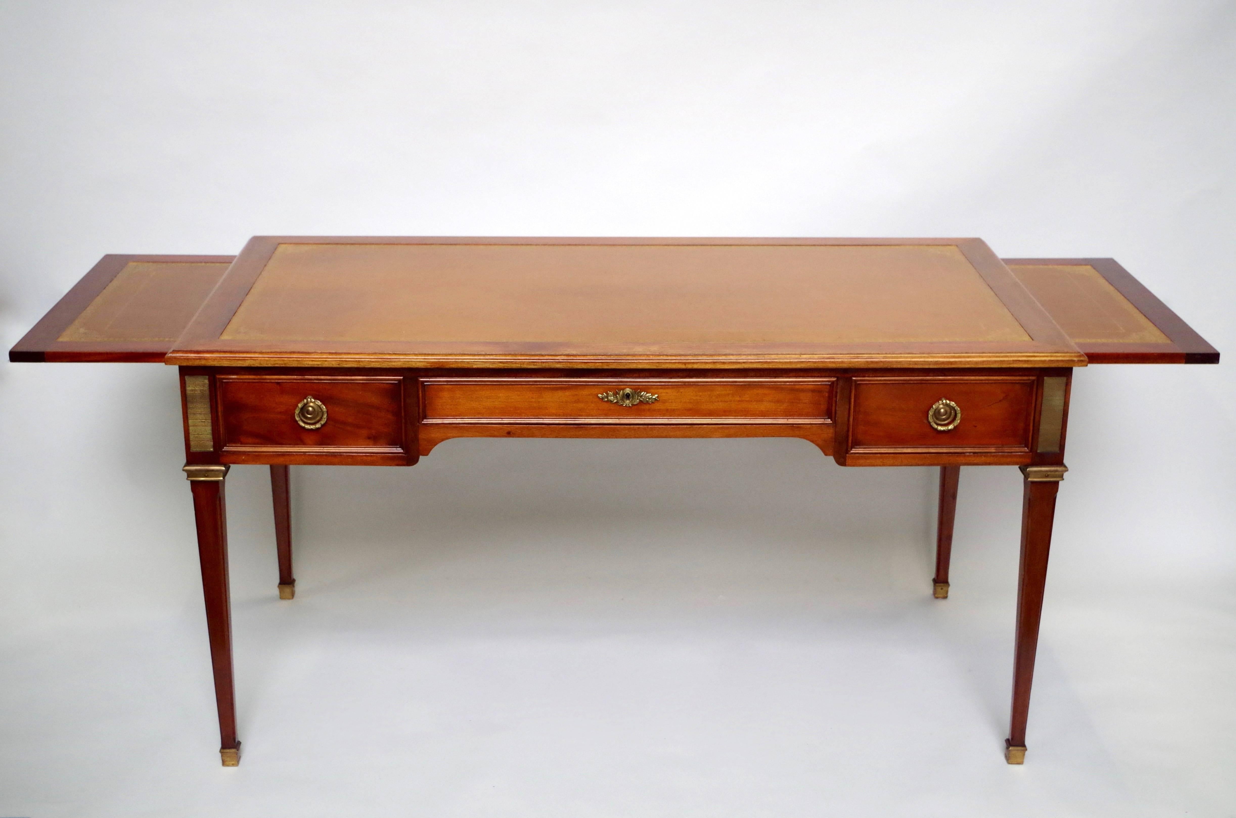 Louis XVI Style Mahogany Flat Desk with Two Writing Slides, 20th Century 4