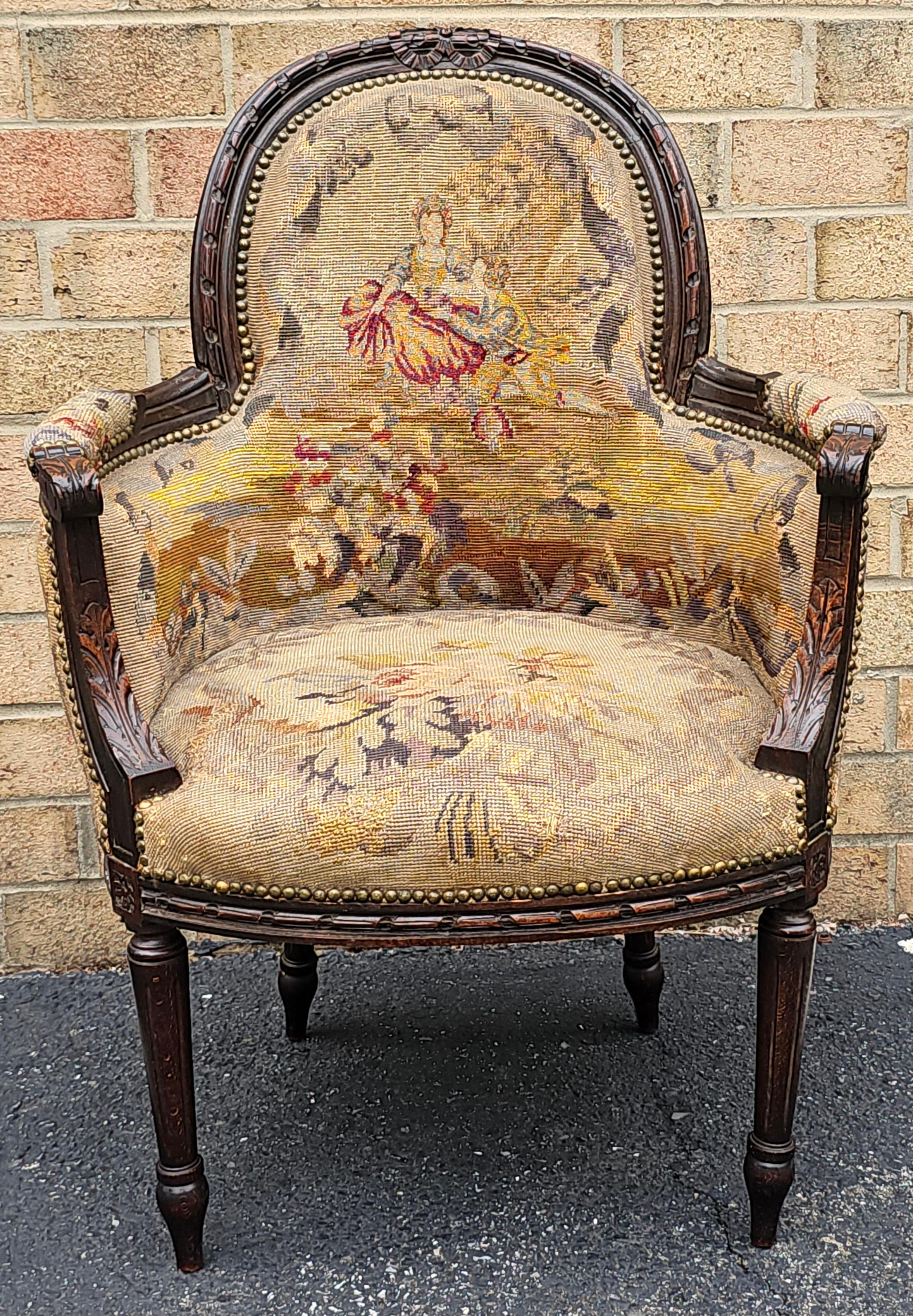 Mahagoni im Louis XVI-Stil und flämische Nadelspitze Bergère, um 1880 im Angebot 2