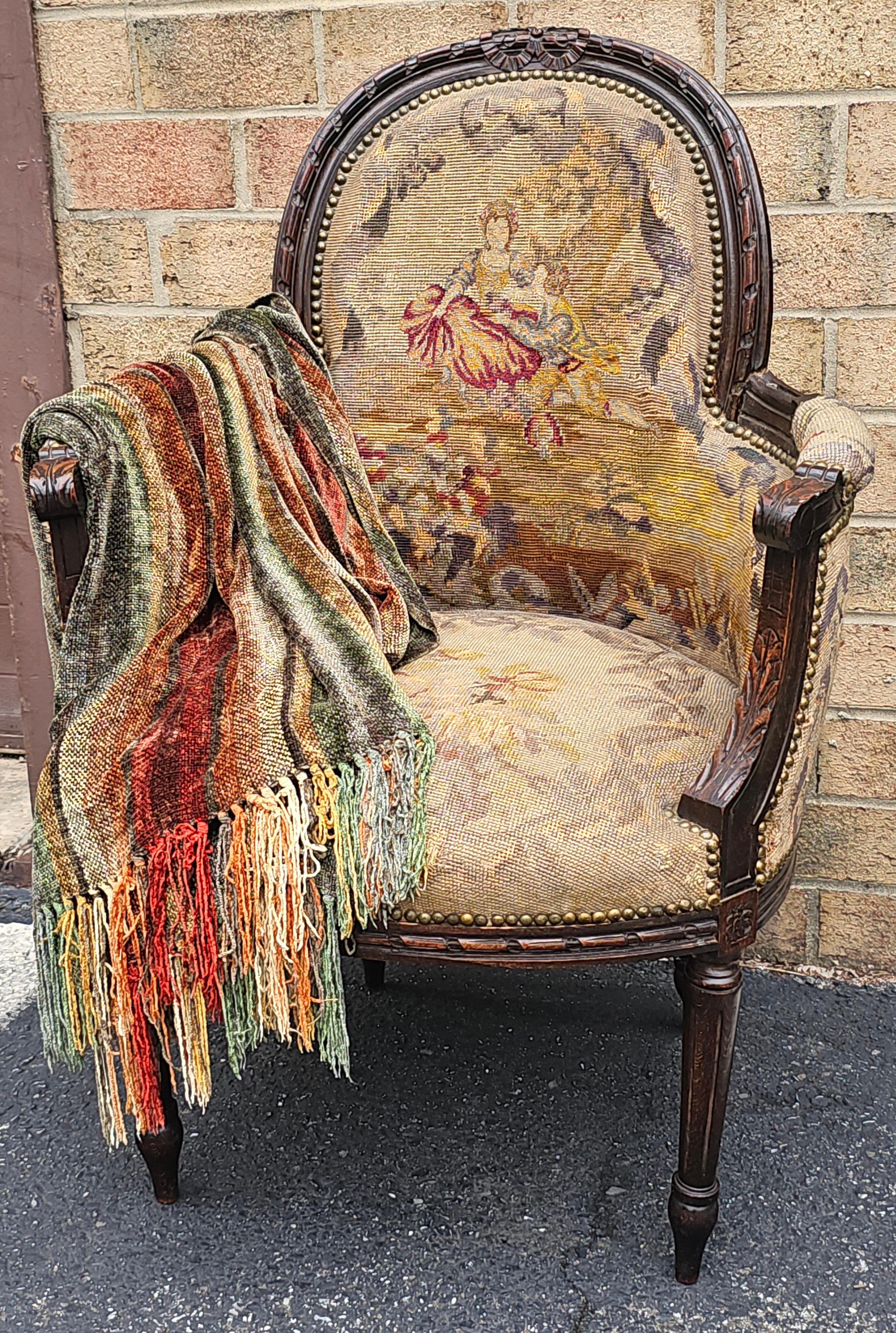 Mahagoni im Louis XVI-Stil und flämische Nadelspitze Bergère, um 1880 (Louis XVI.) im Angebot
