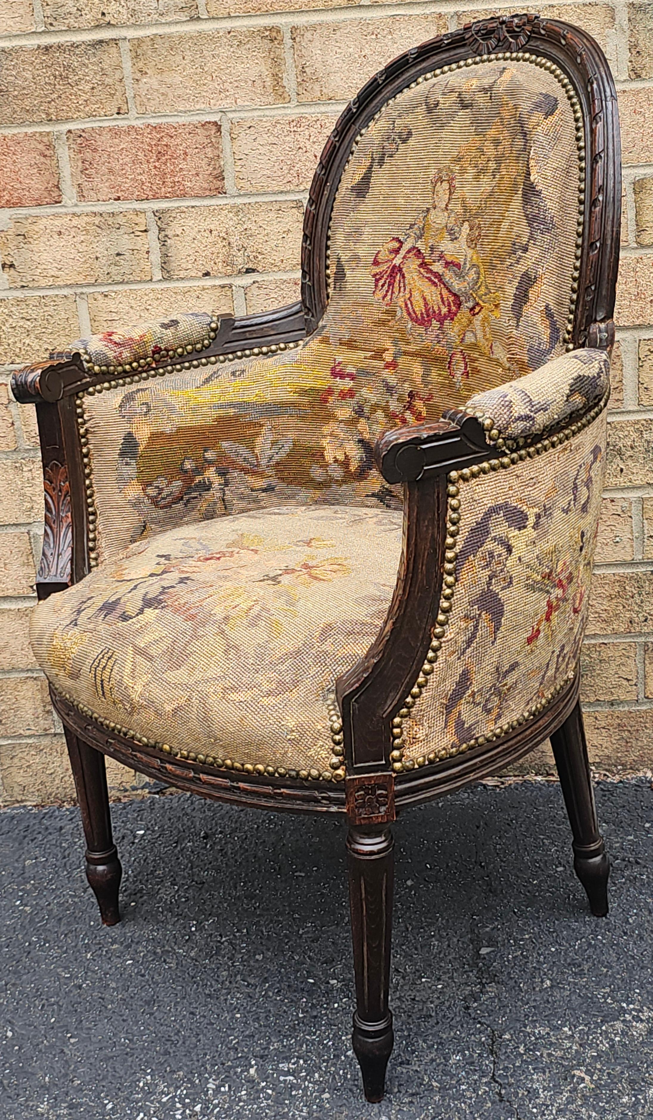 Mahagoni im Louis XVI-Stil und flämische Nadelspitze Bergère, um 1880 (Französisch) im Angebot