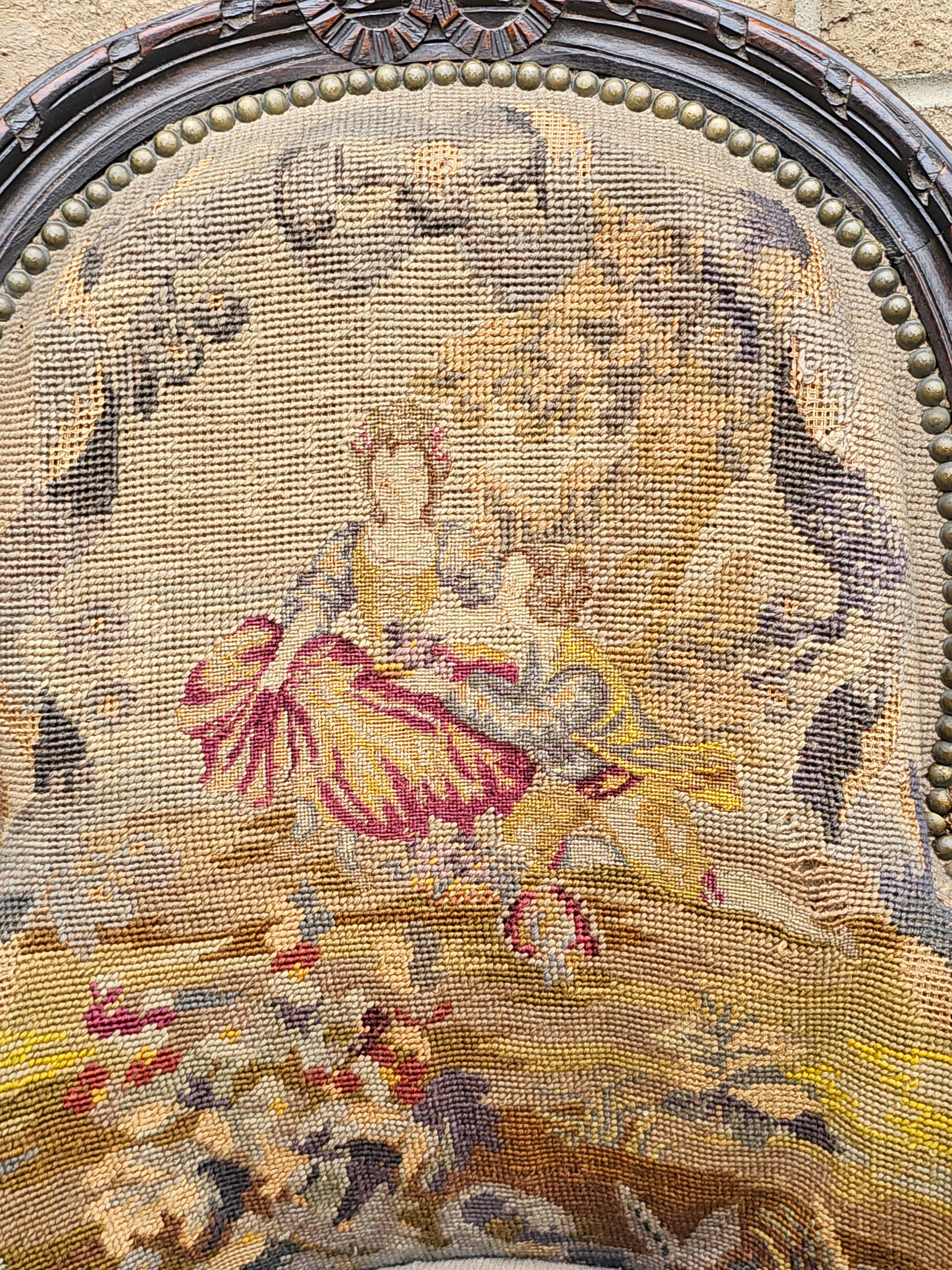 Mahagoni im Louis XVI-Stil und flämische Nadelspitze Bergère, um 1880 im Zustand „Gut“ im Angebot in Germantown, MD