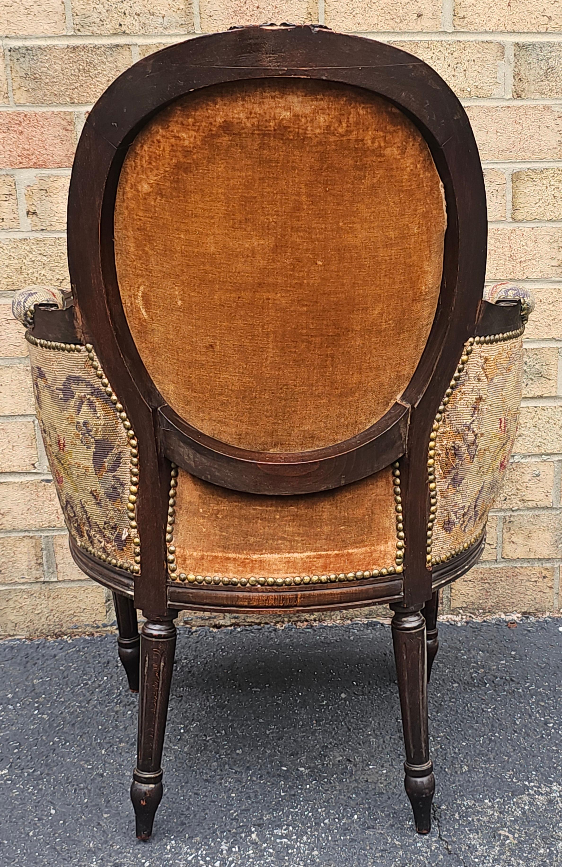 Mahagoni im Louis XVI-Stil und flämische Nadelspitze Bergère, um 1880 (Polster) im Angebot