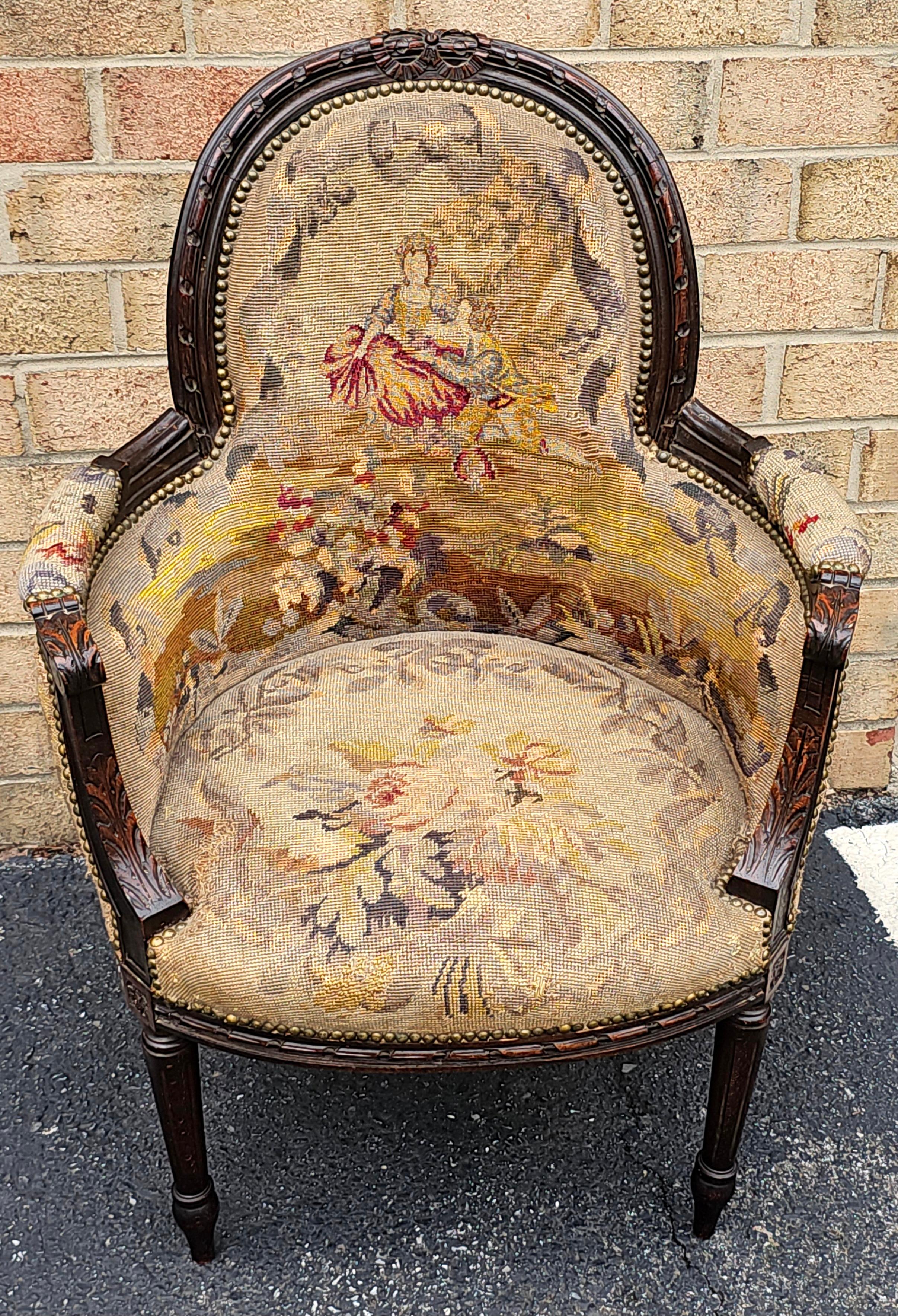 Mahagoni im Louis XVI-Stil und flämische Nadelspitze Bergère, um 1880 im Angebot 1