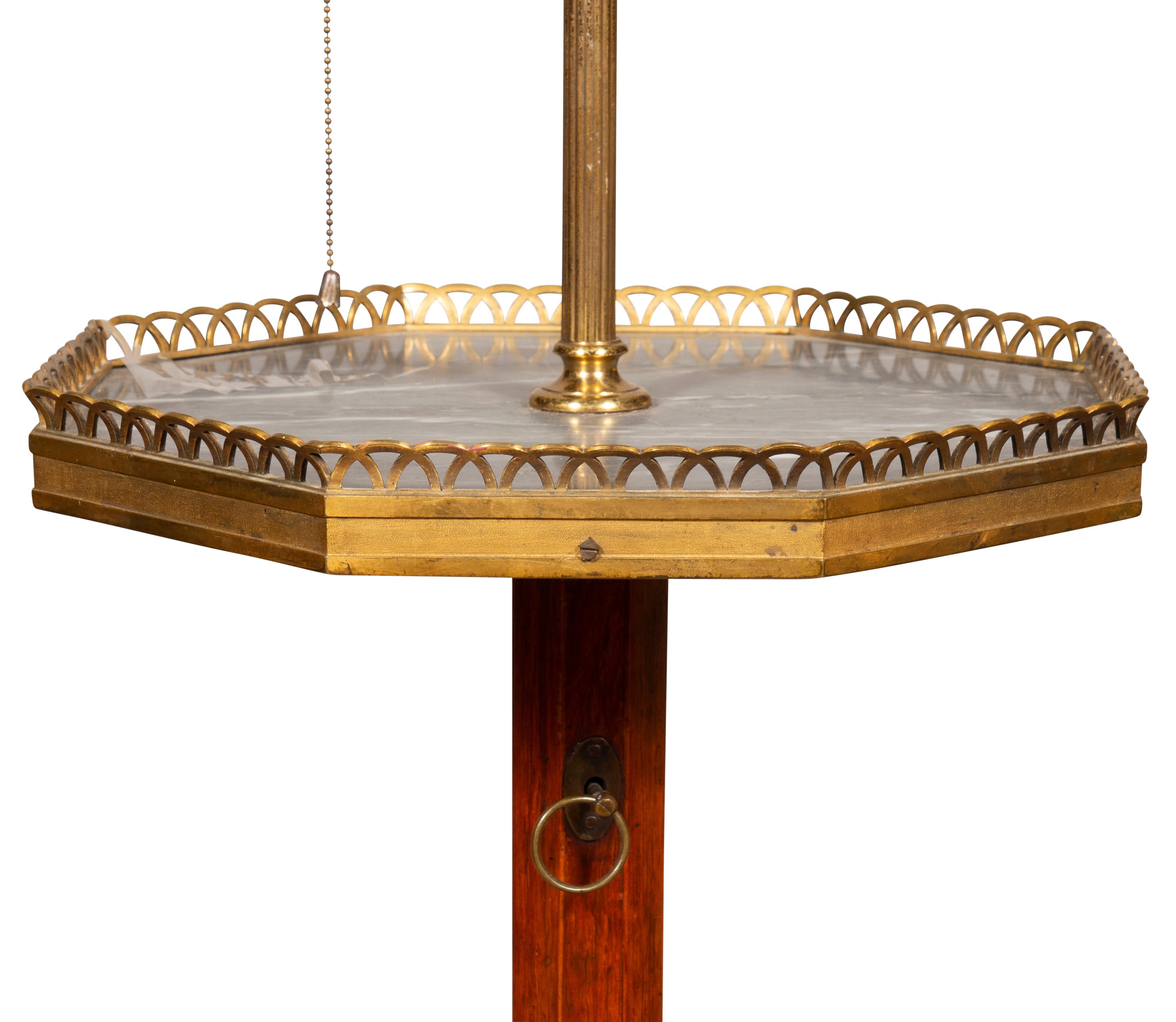 Brass Louis XVI Style Mahogany Floor Lamp For Sale