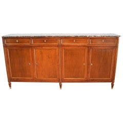 Louis XVI Style Mahogany Four-Door Sideboard, Original Grey Marble Top
