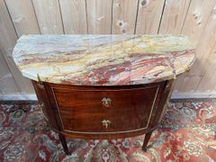 Louis XVI Style Mahogany Half-Moon Commode in Mahogany & Bronze with Marble Top