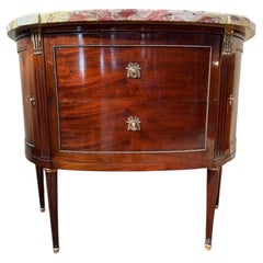 Louis XVI Style Mahogany Half-Moon Commode in Mahogany & Bronze with Marble Top