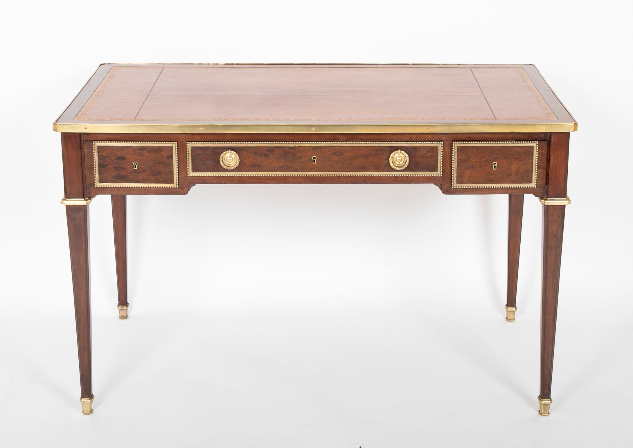 Louis XVI Style Mahogany Leather Top Desk In Good Condition For Sale In Stamford, CT