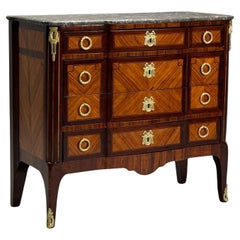Commode de style Louis XVI, acajou, marbre, bronze, France, 19e siècle