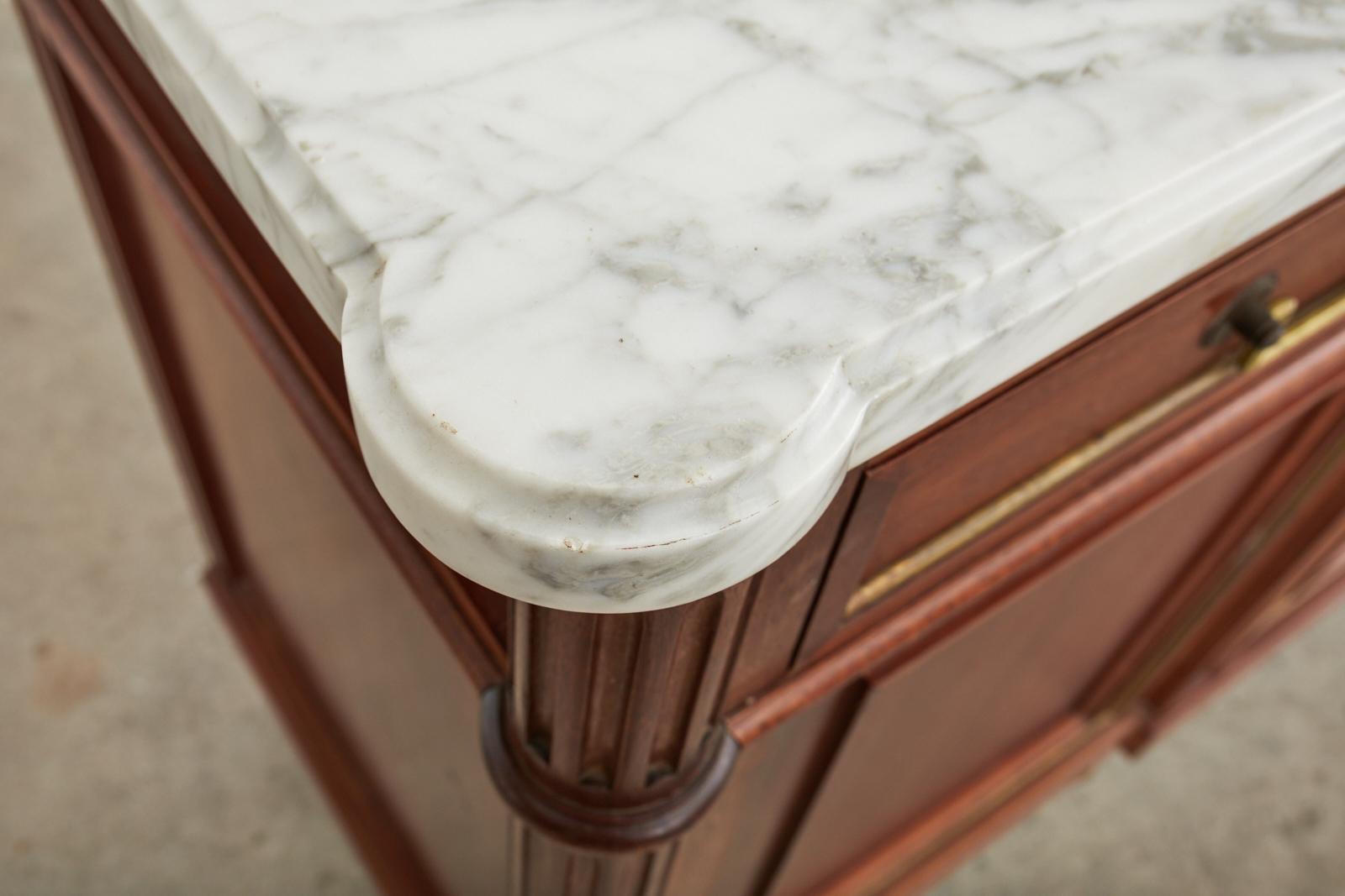 Louis XVI Style Mahogany Marble Top Enfilade Sideboard Server 1