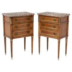 Louis XVI Style Mahogany Marble-Top Nightstands