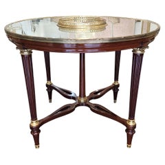 Antique Louis XVI Style Mahogany & Mirrored Top Gueridon Attributed to Maison Jansen