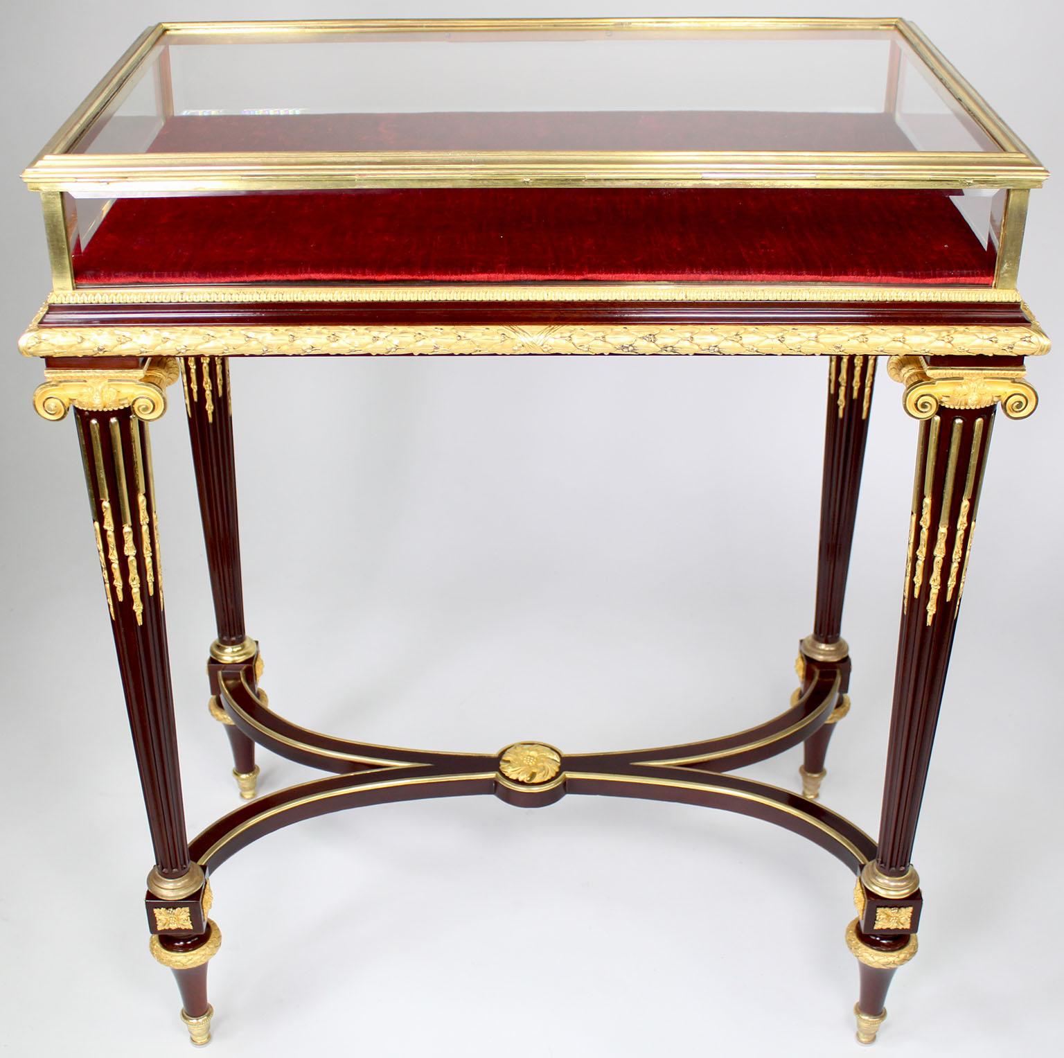 French Louis XVI Style Mahogany & Ormolu Mounted Bijouterie Vitrine Table -Henri Dasson For Sale