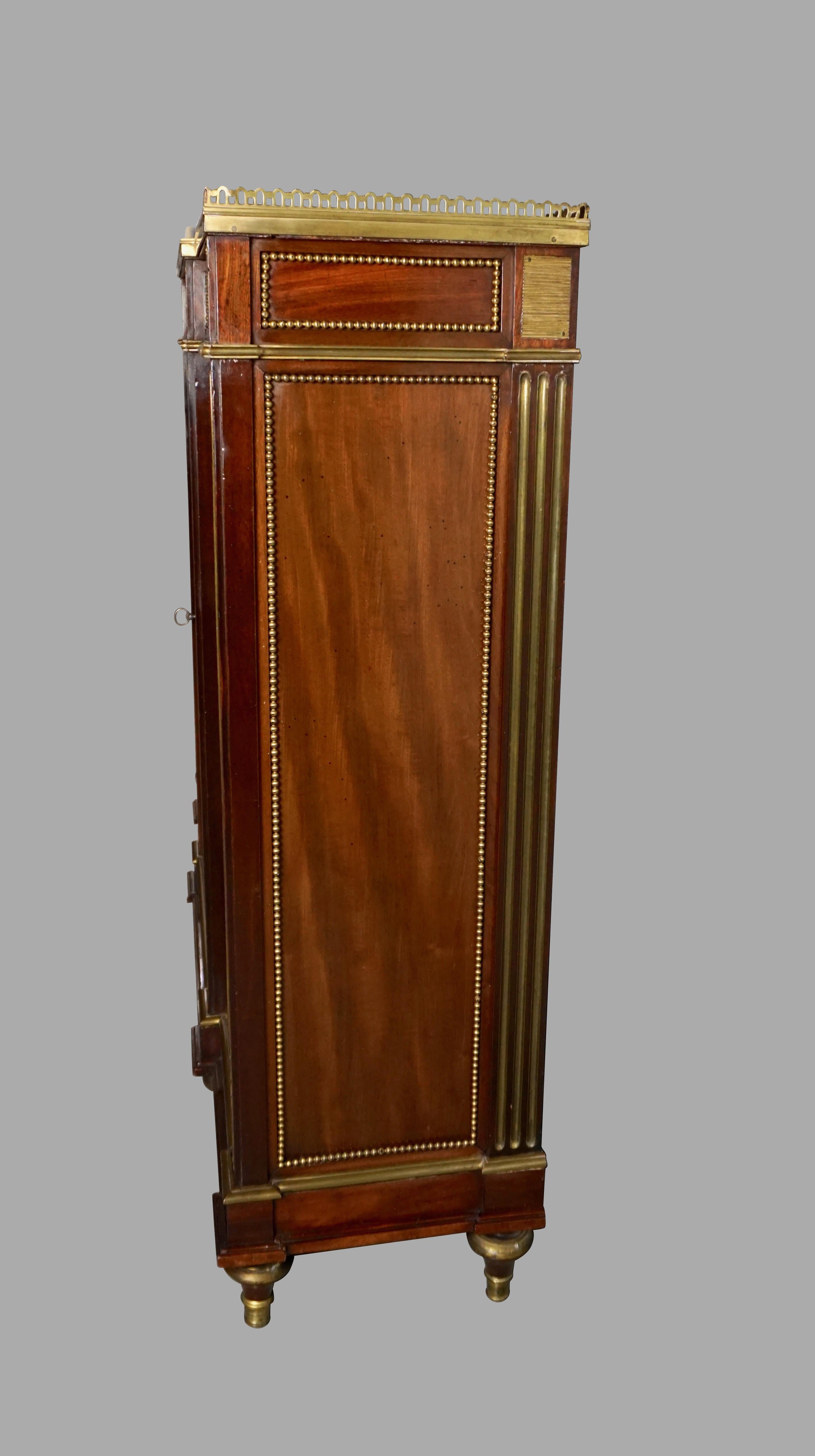 French Louis XVI Style Mahogany Porcelain Inset Cabinet with Marble Top