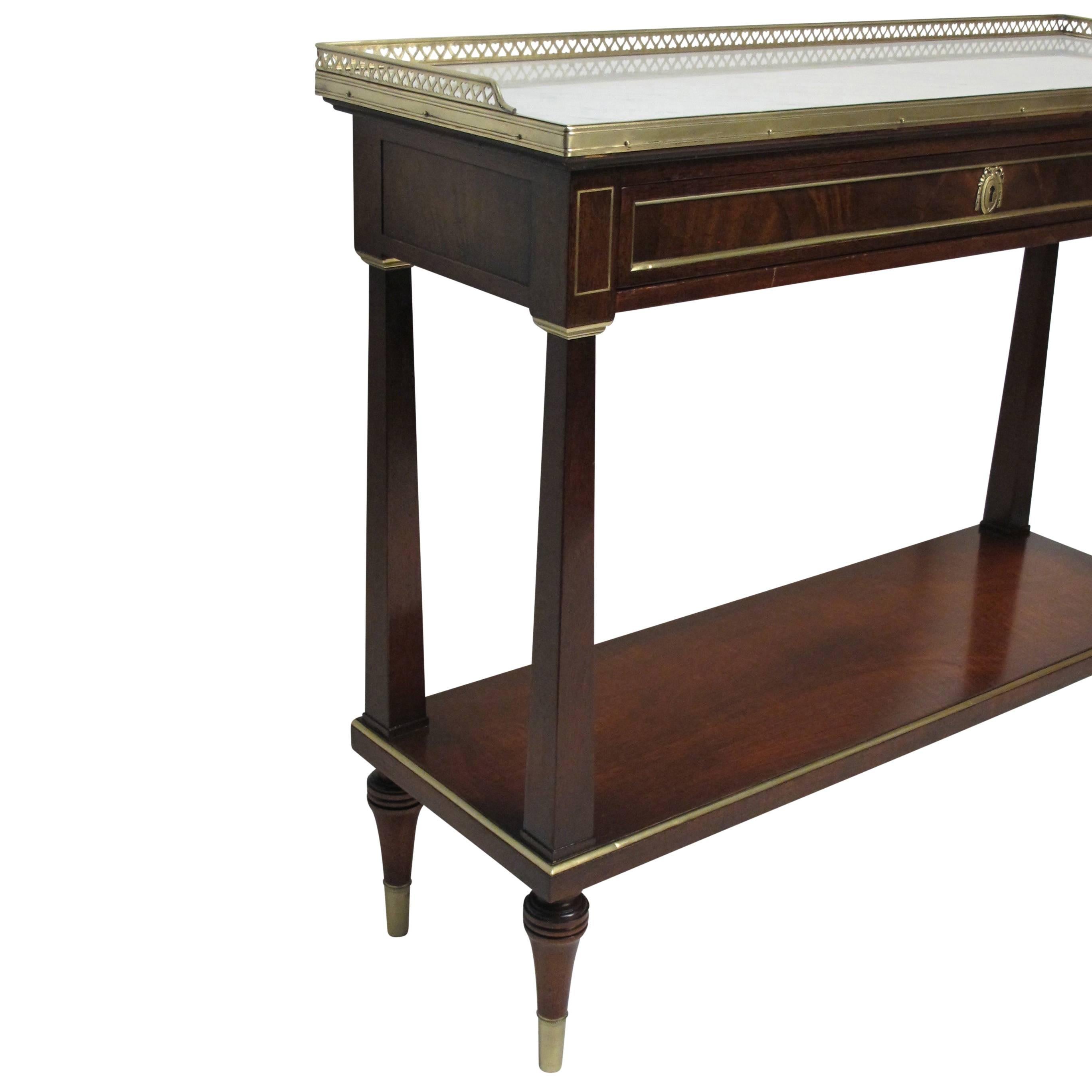 American Louis XVI Style Mahogany Server with Brass Trim and Marble Top