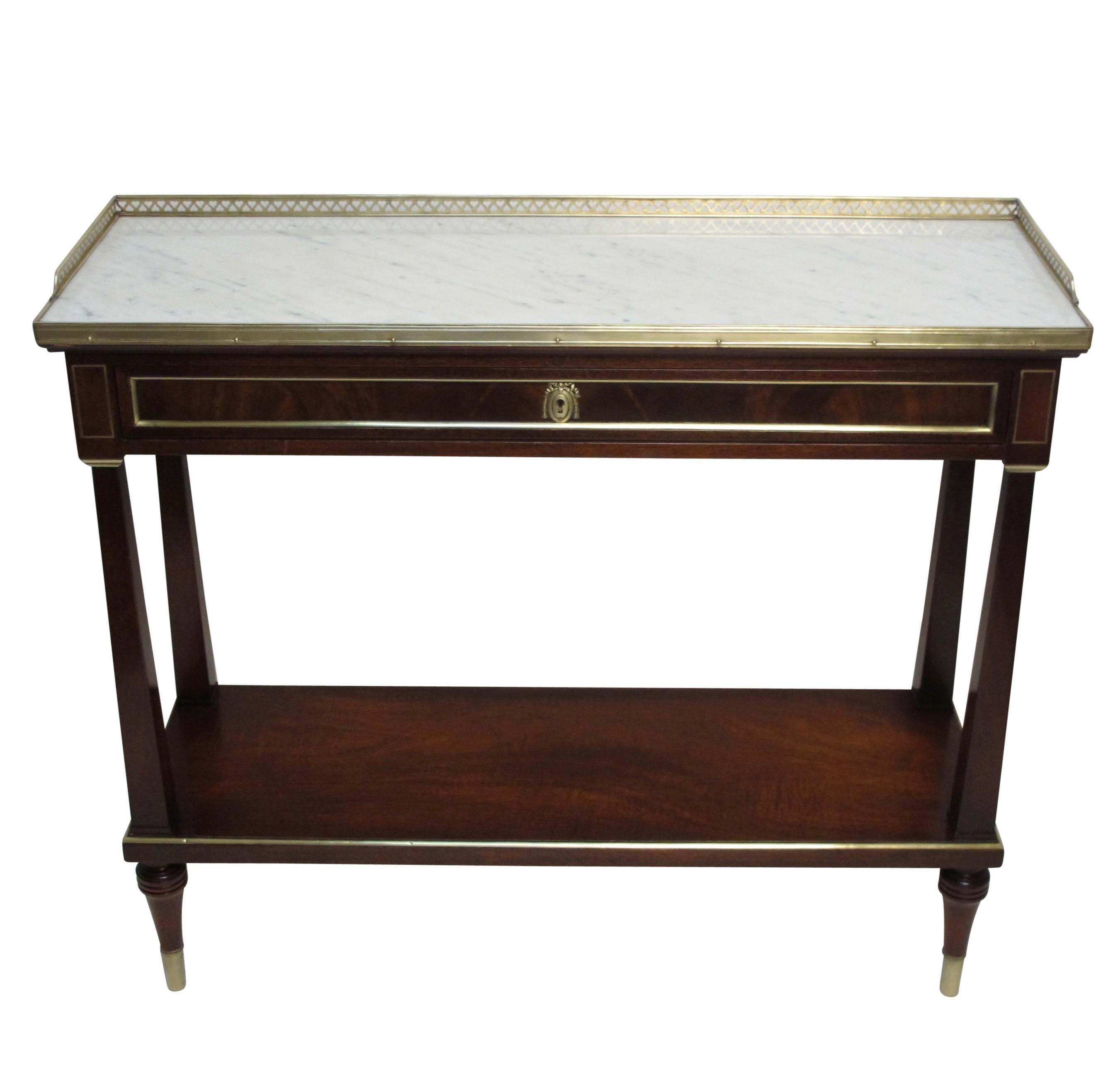 20th Century Louis XVI Style Mahogany Server with Brass Trim and Marble Top