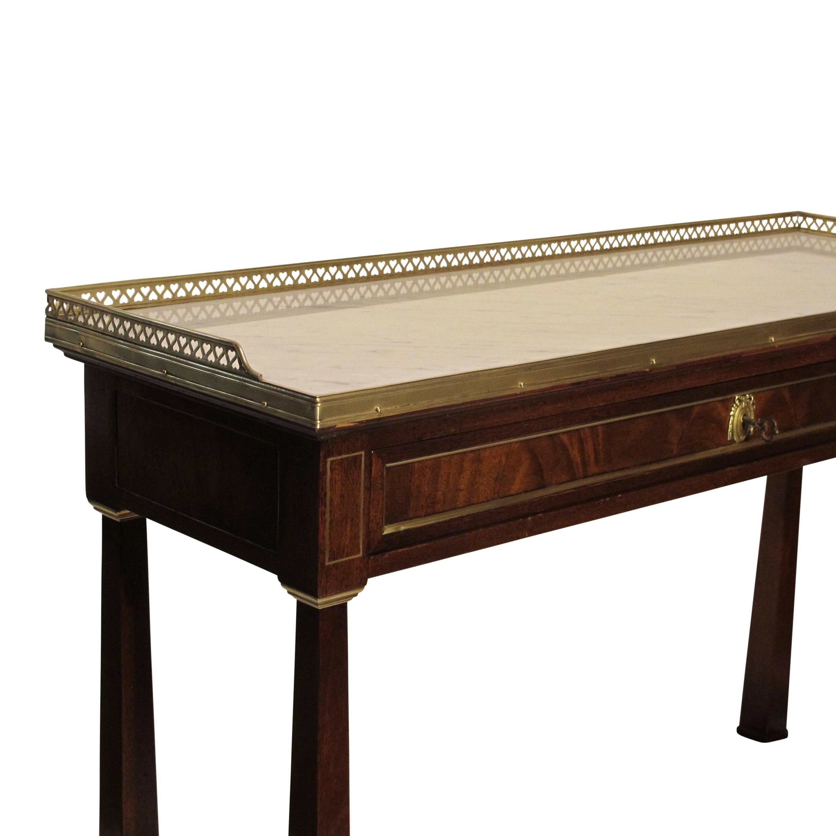 Louis XVI Style Mahogany Server with Brass Trim and Marble Top 1