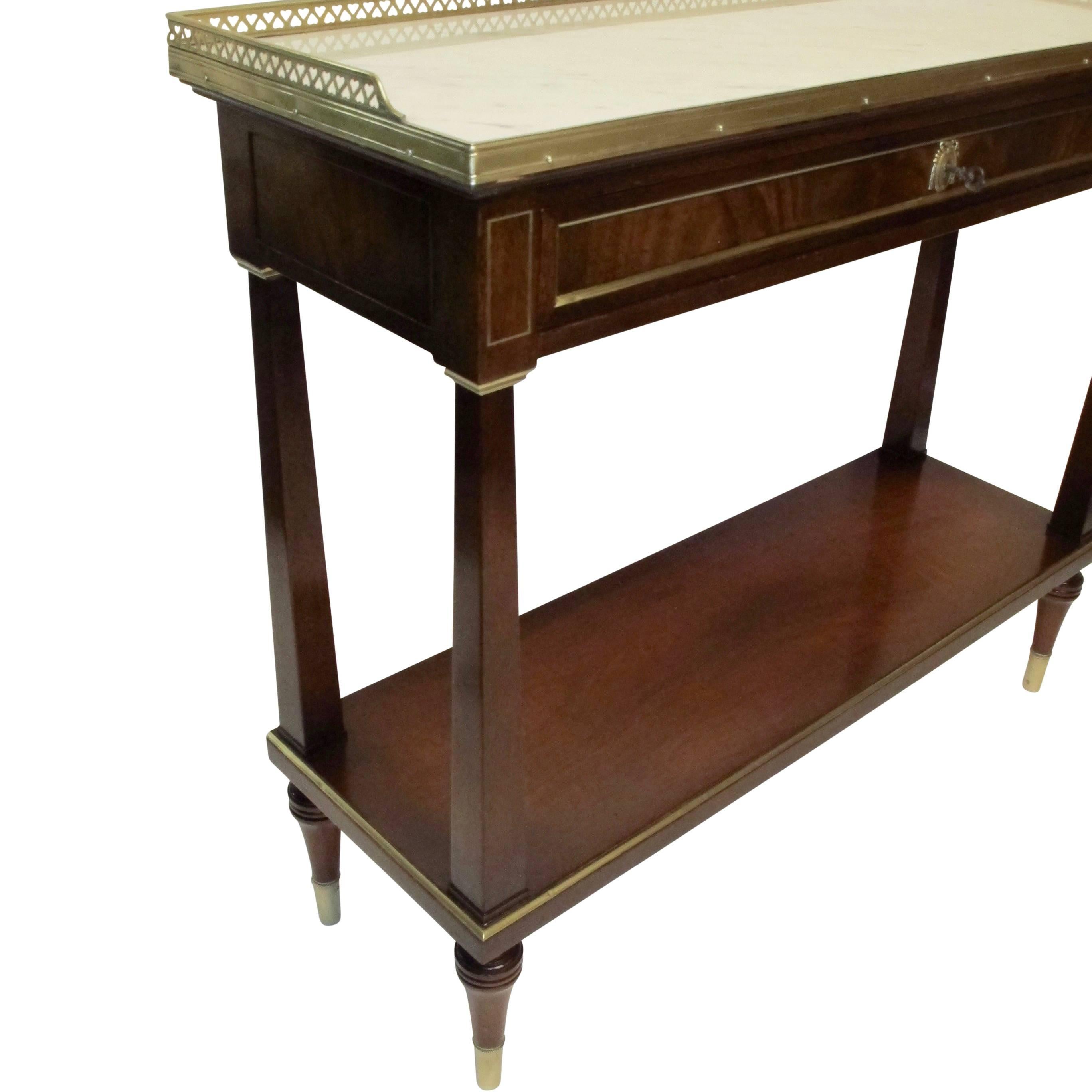 Louis XVI Style Mahogany Server with Brass Trim and Marble Top 2