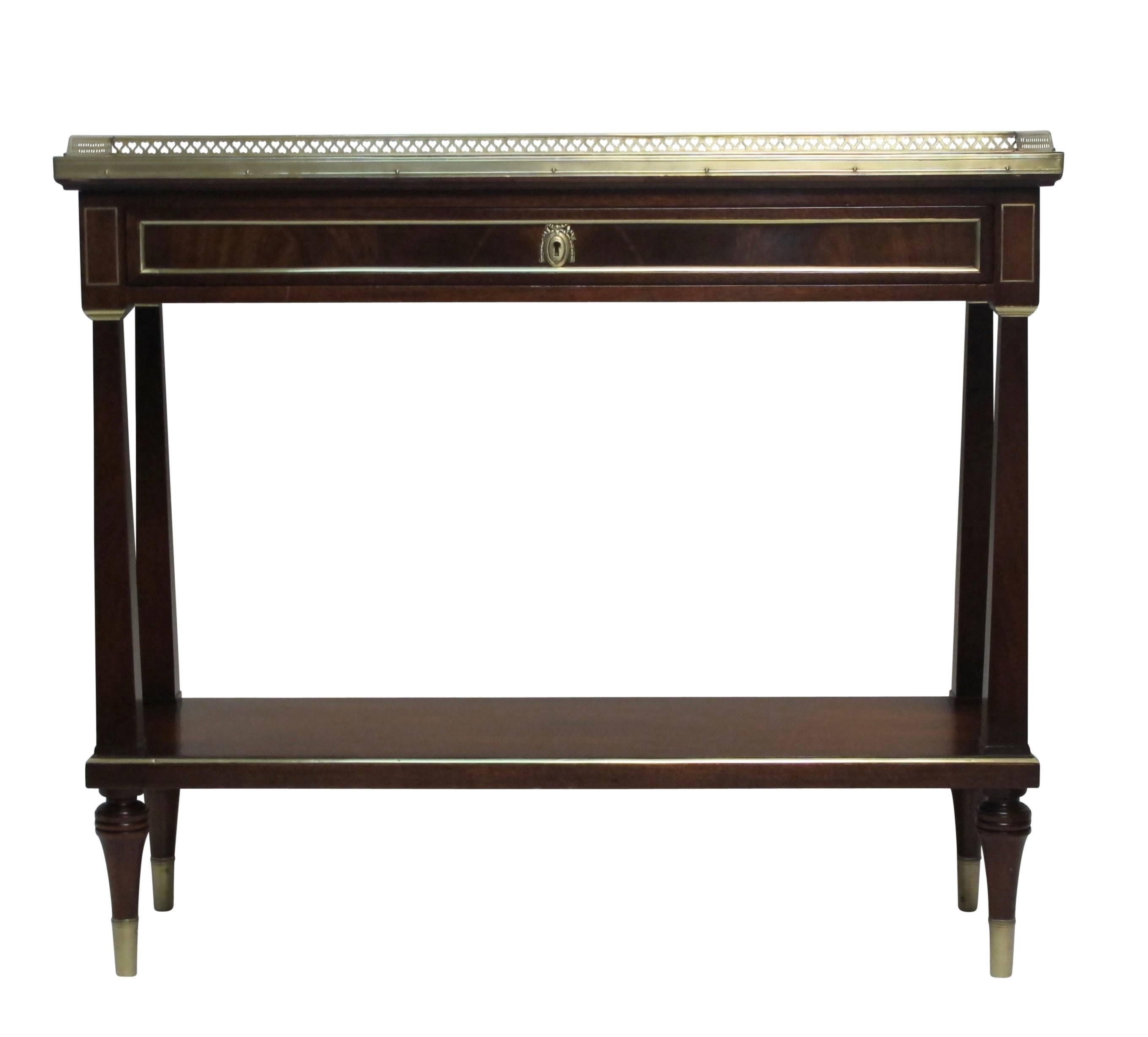 Louis XVI Style Mahogany Server with Brass Trim and Marble Top 4