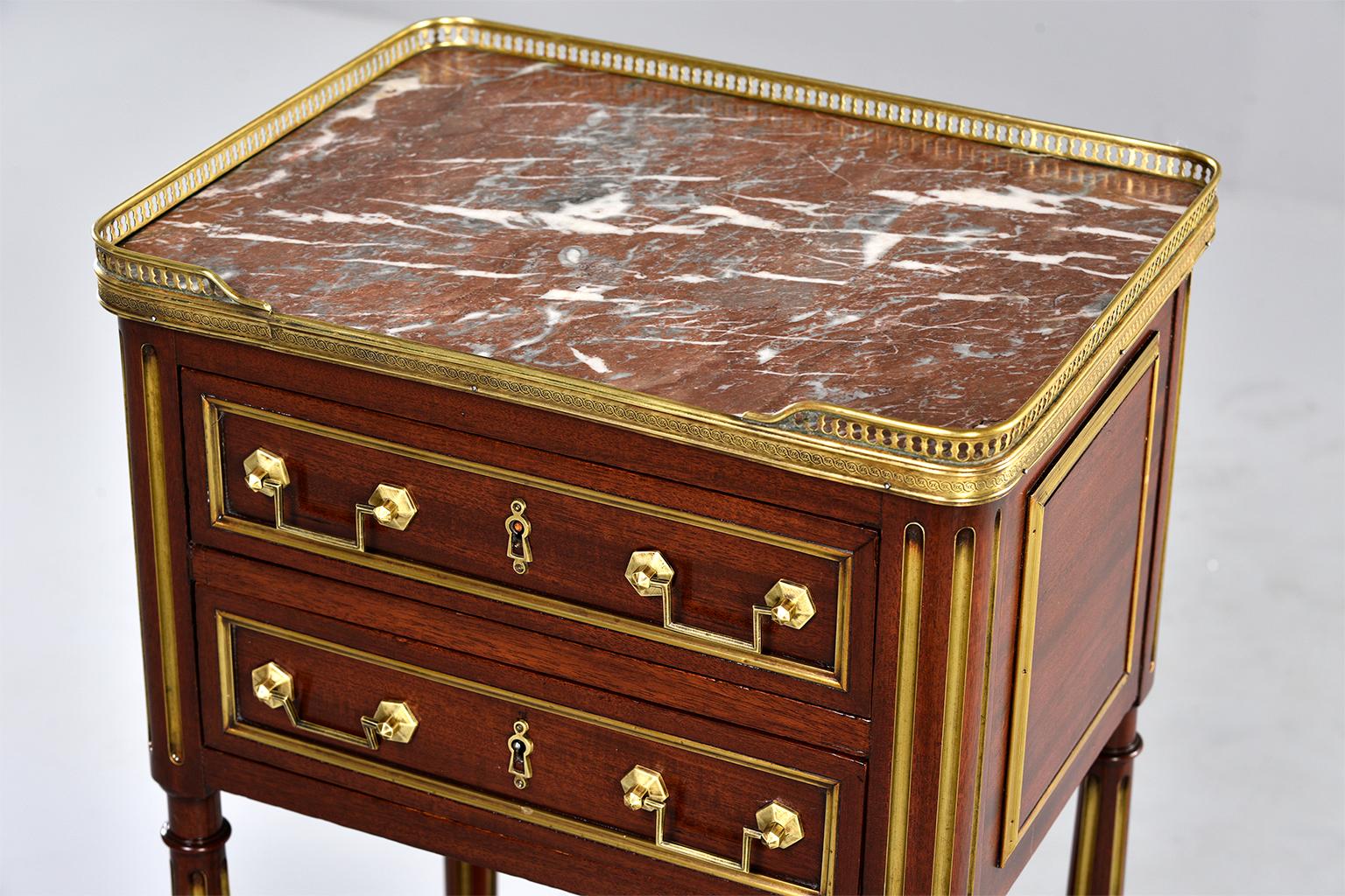 Louis XVI Style Mahogany Side Cabinet with Marble and Brass 3
