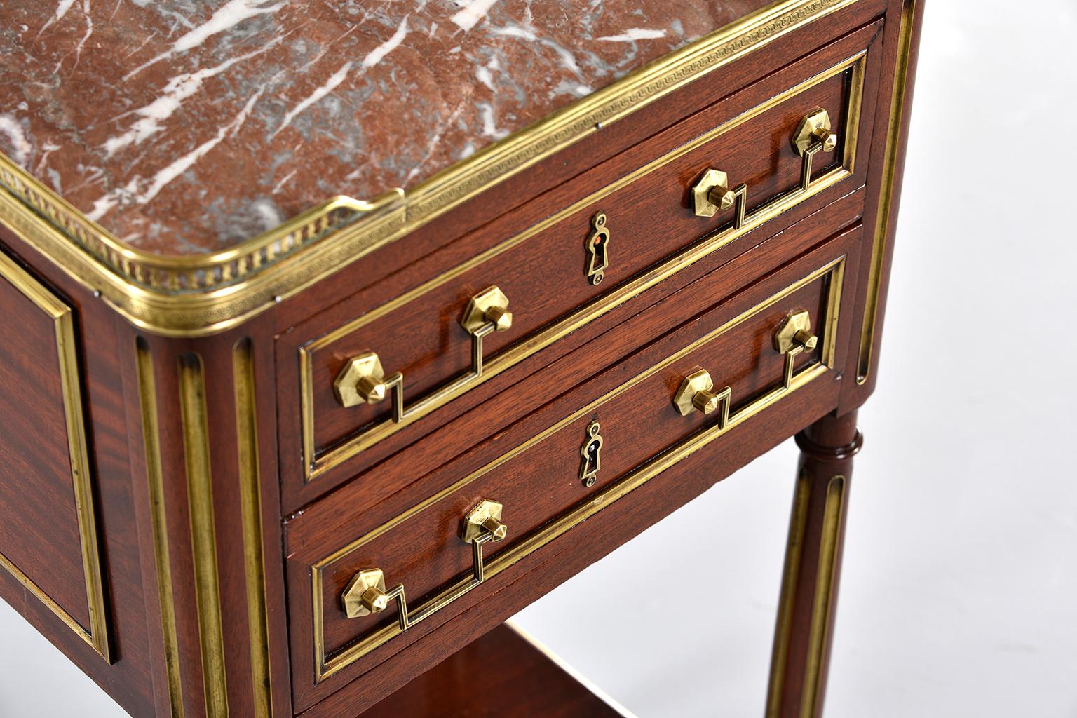 Louis XVI Style Mahogany Side Cabinet with Marble and Brass 4