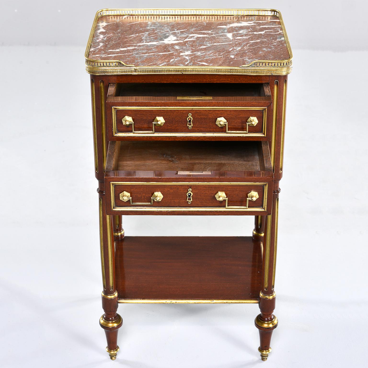 Louis XVI Style Mahogany Side Cabinet with Marble and Brass im Zustand „Gut“ in Troy, MI